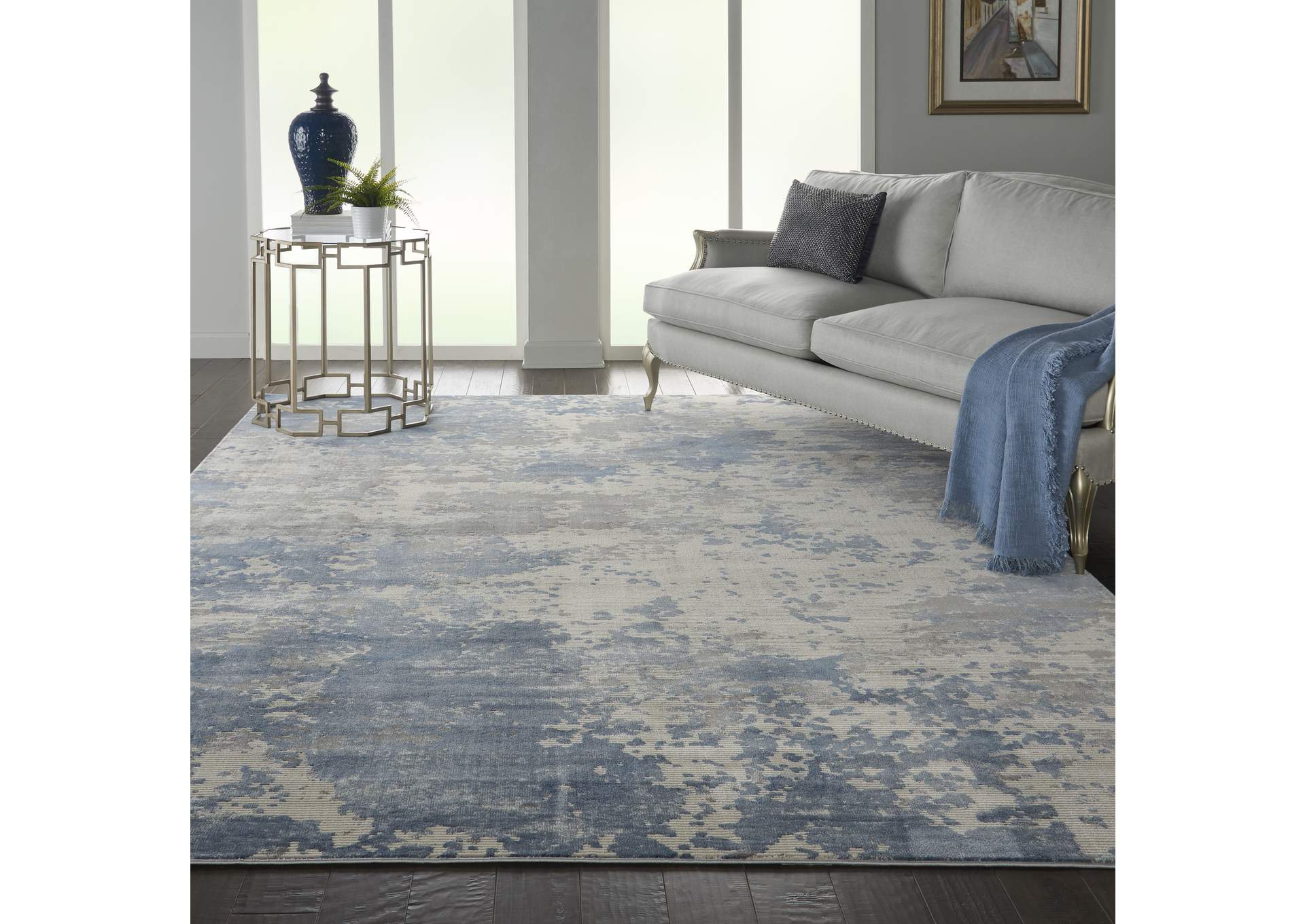 Nourison Rustic Textures RUS08 Blue and Grey 9'x13' Oversized Rug,Nourison