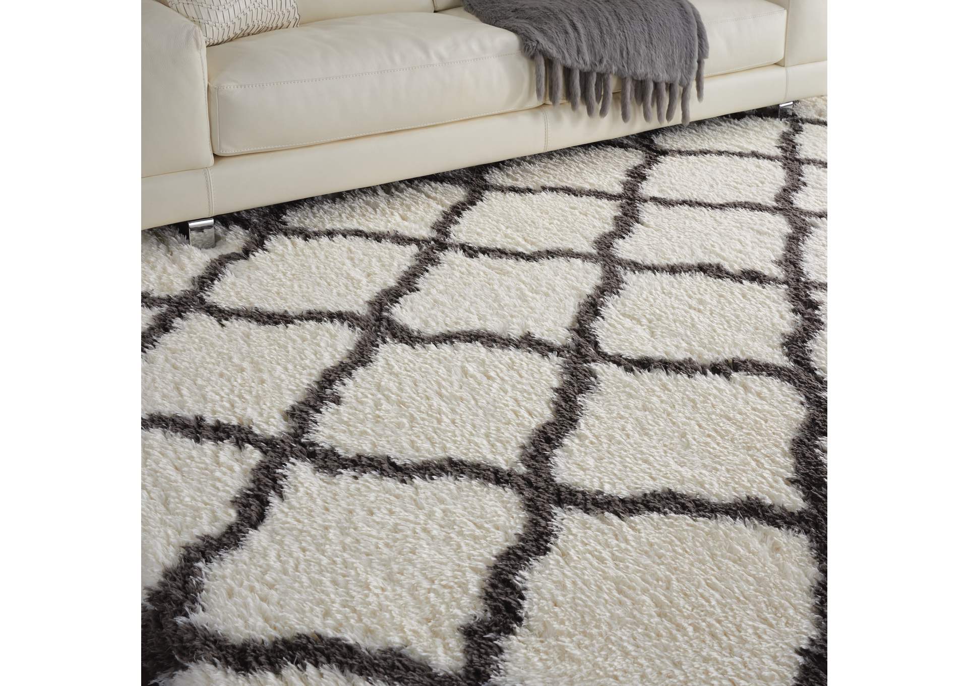 Nourison Luxe Shag LXS02 White 9'x12' Oversized Rug,Nourison