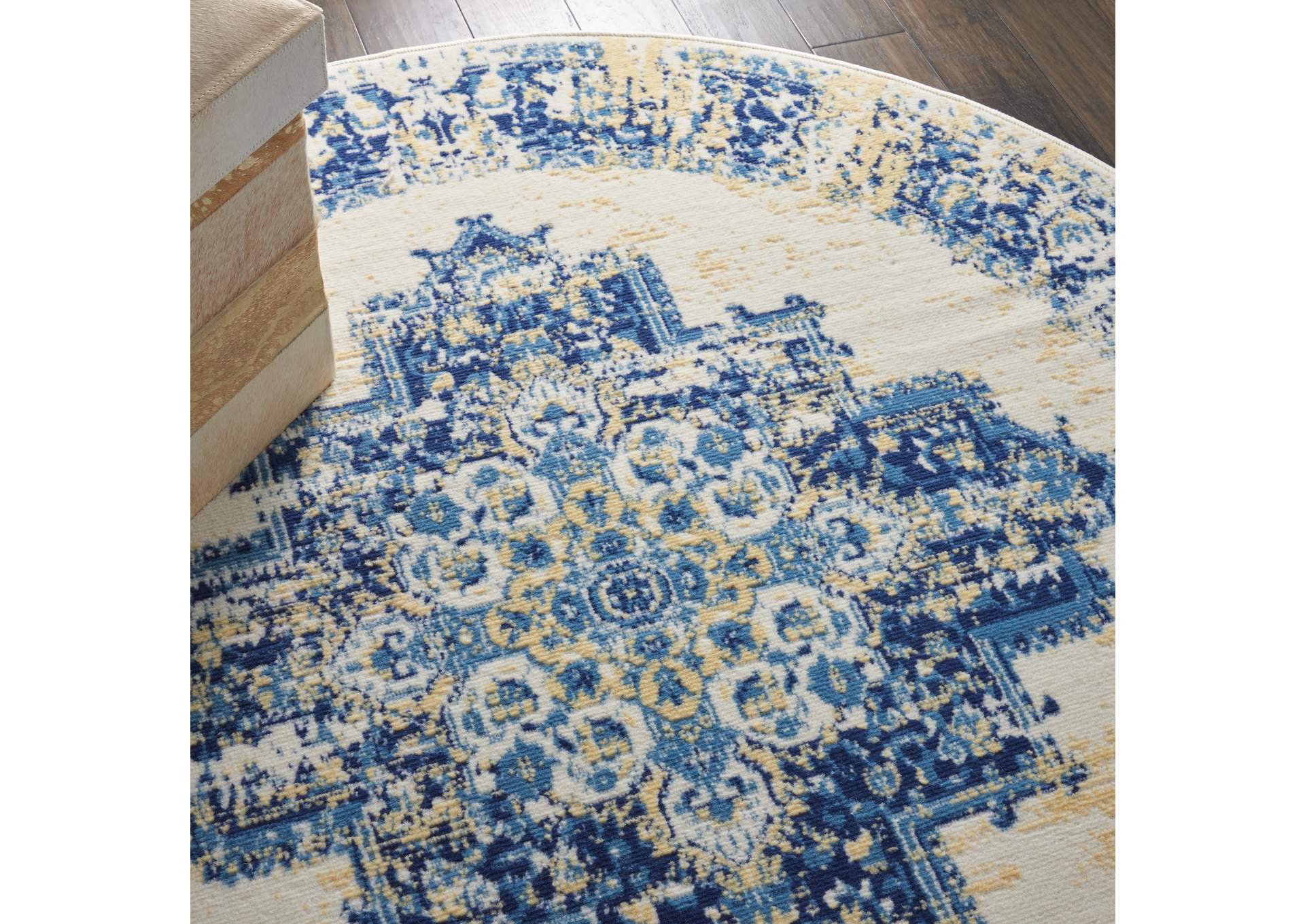 Nourison Grafix GRF14 White and Blue 5' Round Area Rug,Nourison