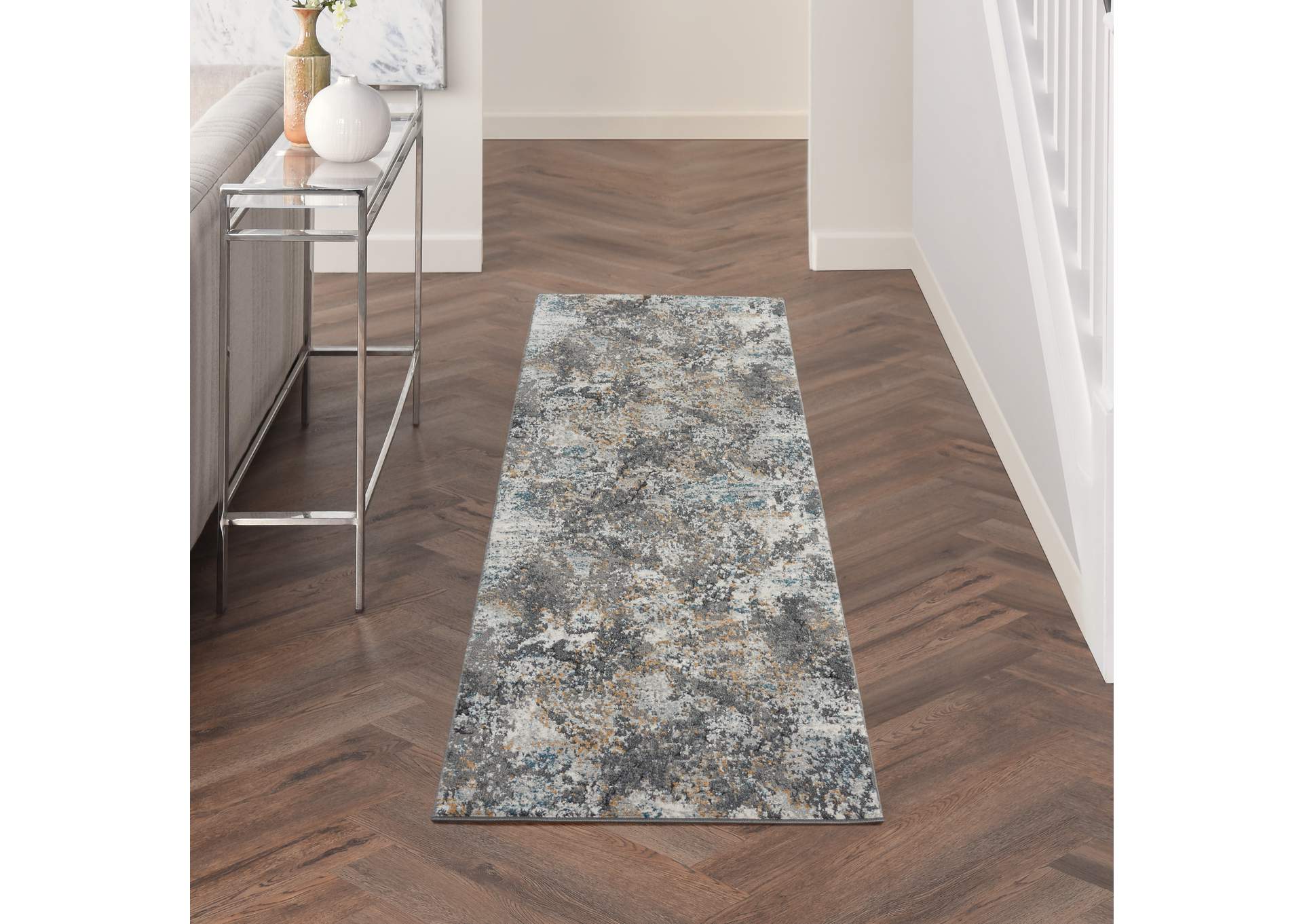 Nourison Tangra 8' Runner Grey Multi Area Rug,Nourison