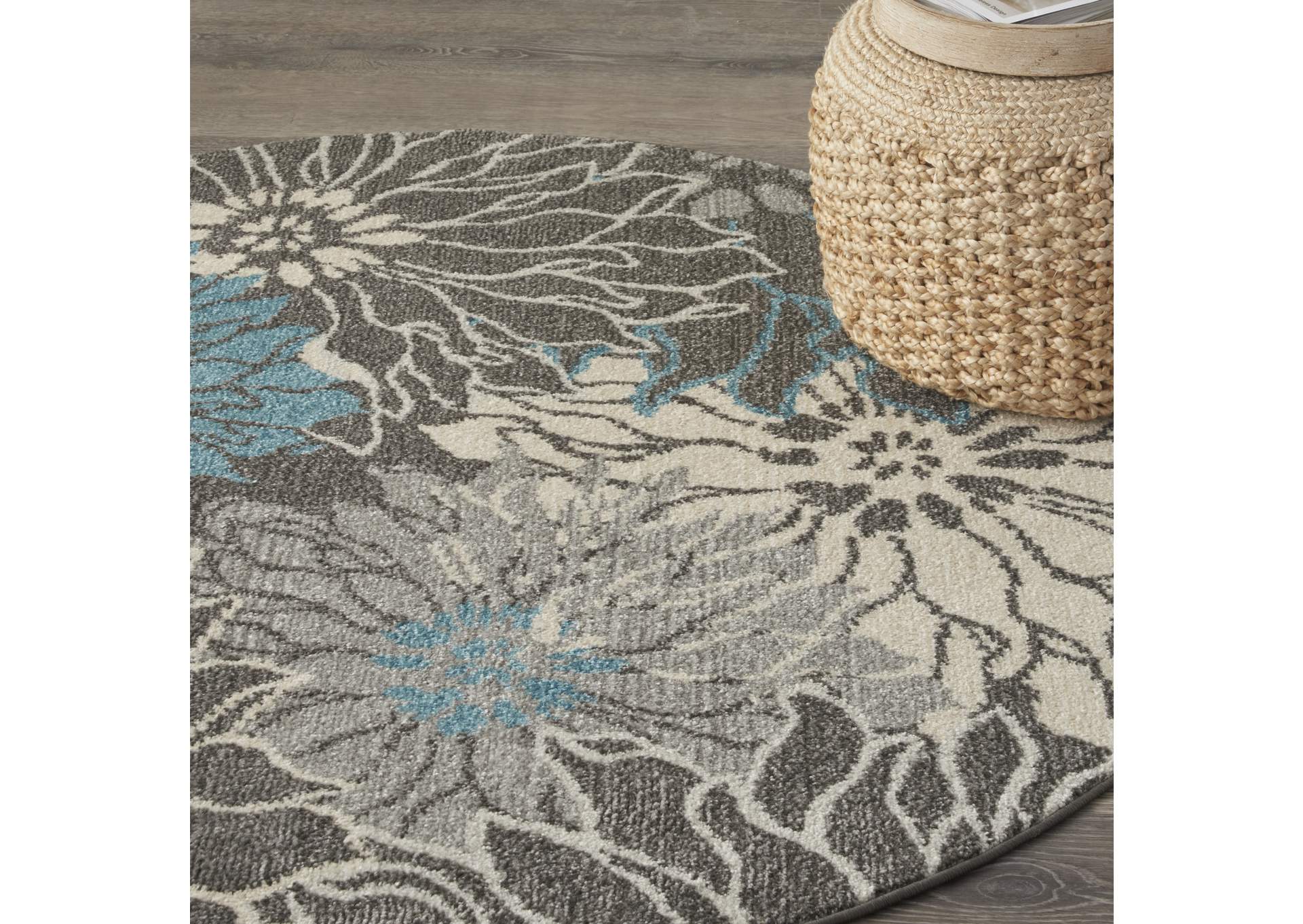 Nourison Passion 4' Round Charcoal and Blue Area Rug,Nourison