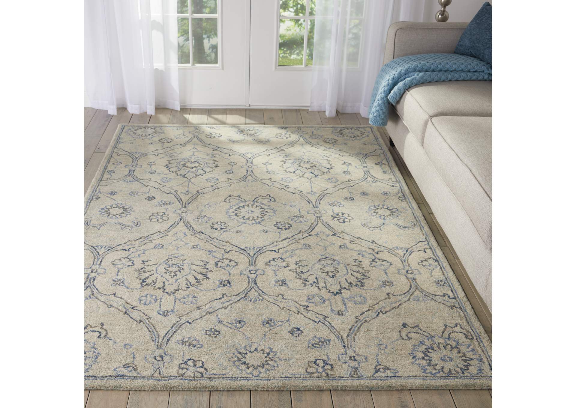 Nourison Jazmine JAZ03 Ivory and Blue 5'x8' Moroccan Area Rug,Nourison