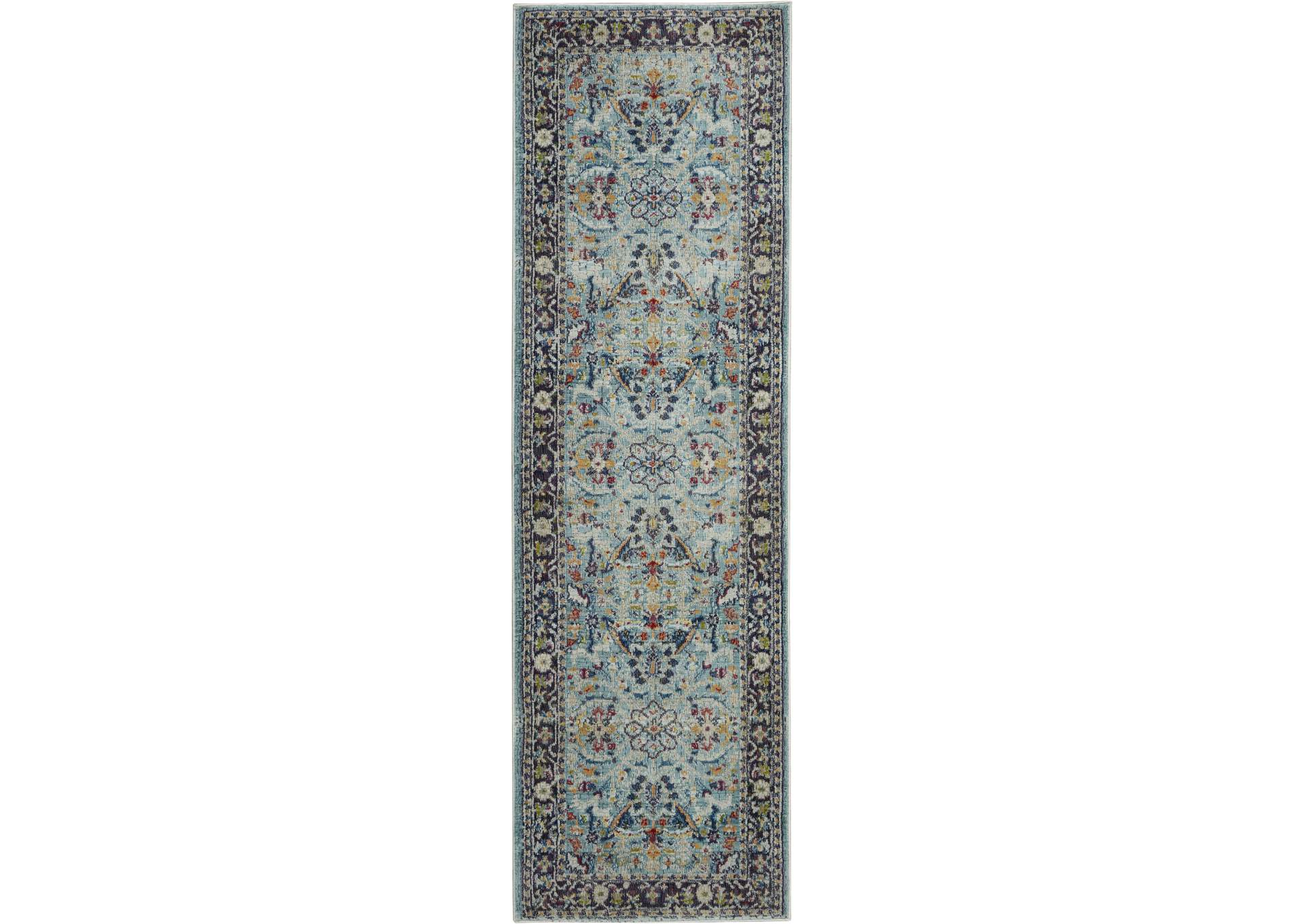 Nourison Ankara Global ANR14 Light Blue Multicolor 8' Runner Textured Hallway Rug,Nourison