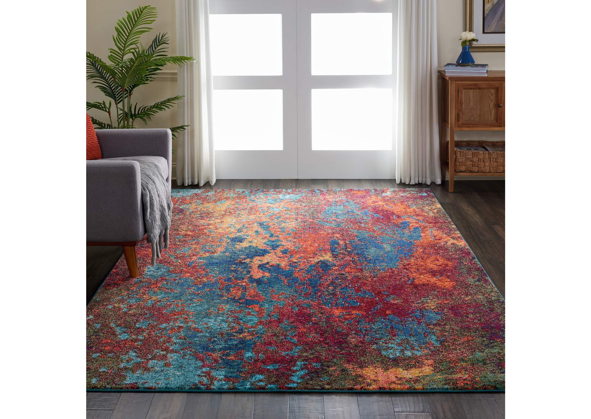 Nourison Celestial CES08 Blue and Red 7'x10' Large Rug,Nourison