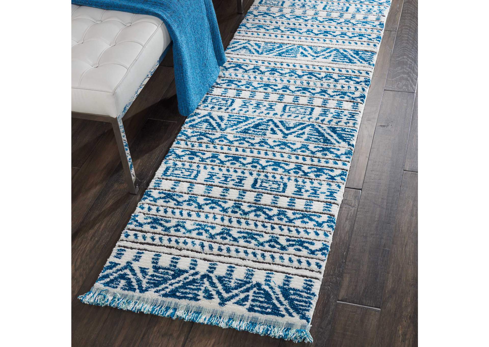 Nourison Kamala DS503 Blue and White 8' Runner Hallway Rug,Nourison