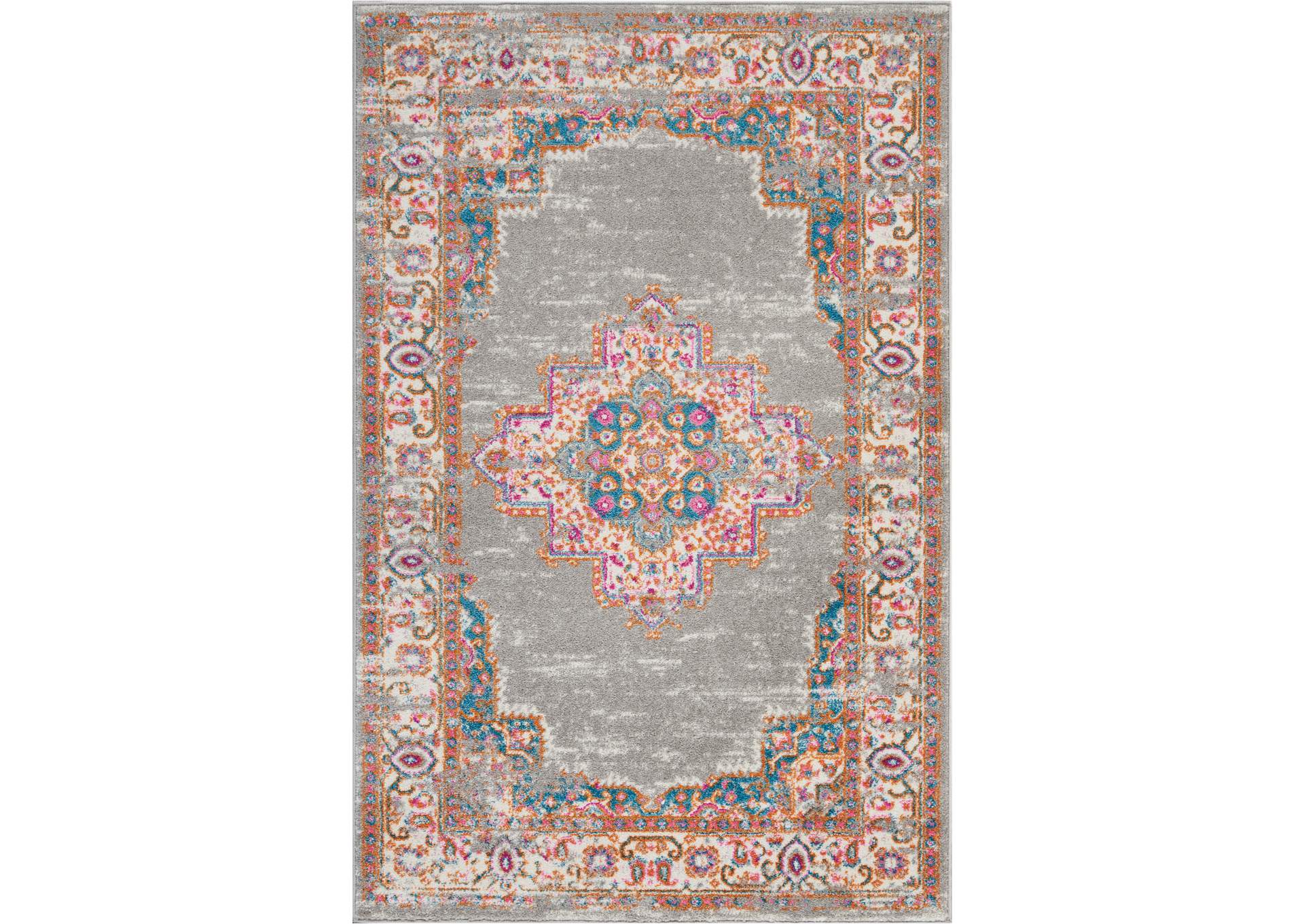 Nourison Passion PSN03 Grey 4'x6' Vintage Area Rug,Nourison