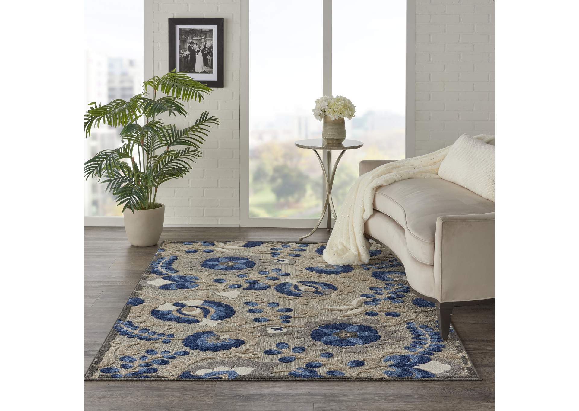 Nourison Aloha 6'x9' Blue Patio Area Rug,Nourison