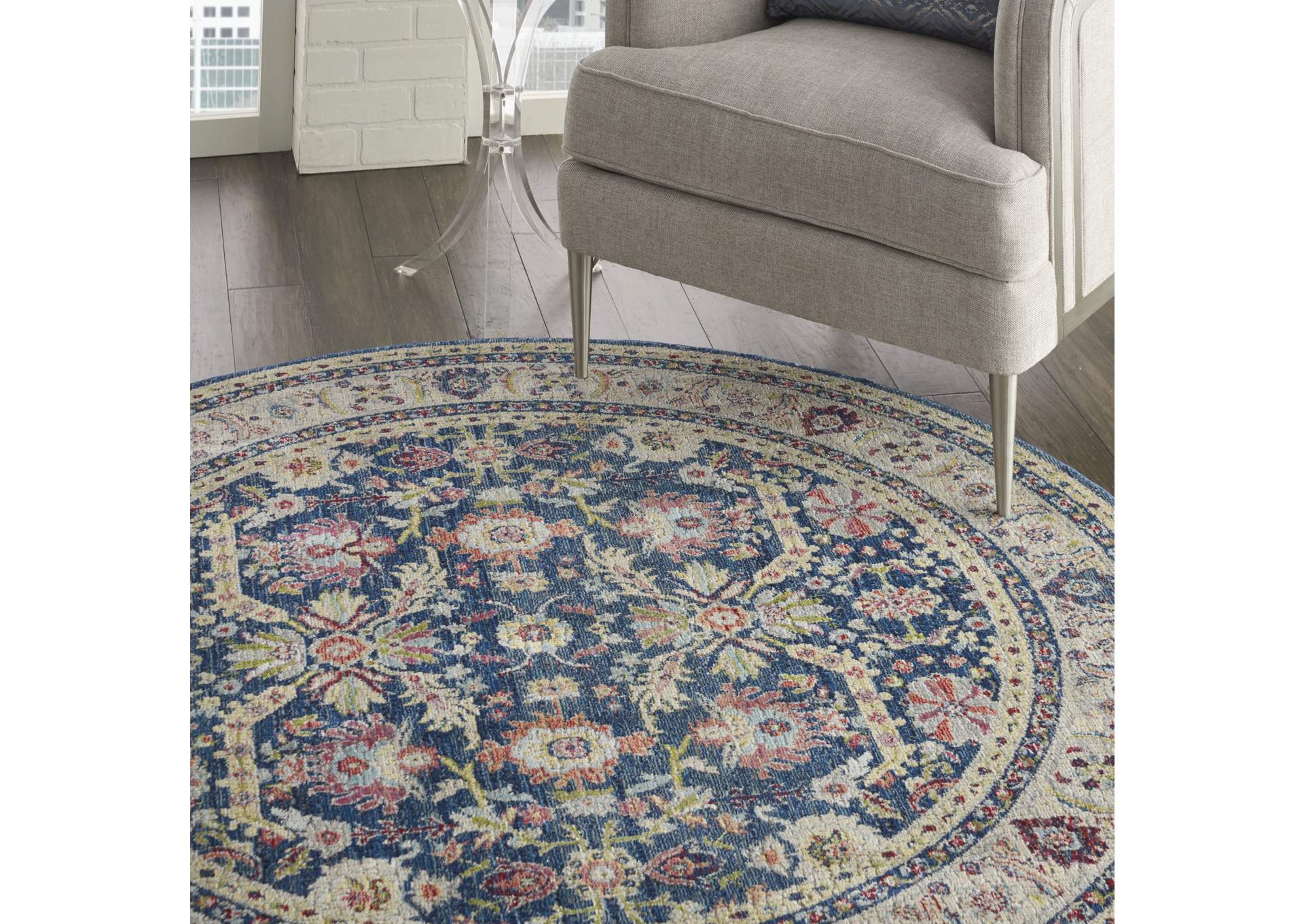 Nourison Ankara Global ANR13 Navy Blue Multicolor 6' Round Persian Area Rug,Nourison