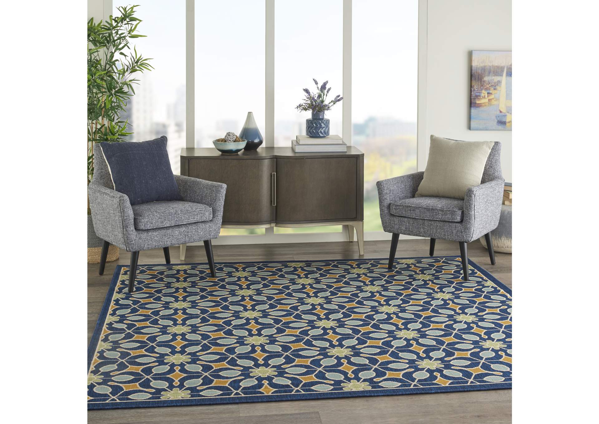 Nourison Caribbean CRB07 Dark Blue 8' Square Large Rug,Nourison
