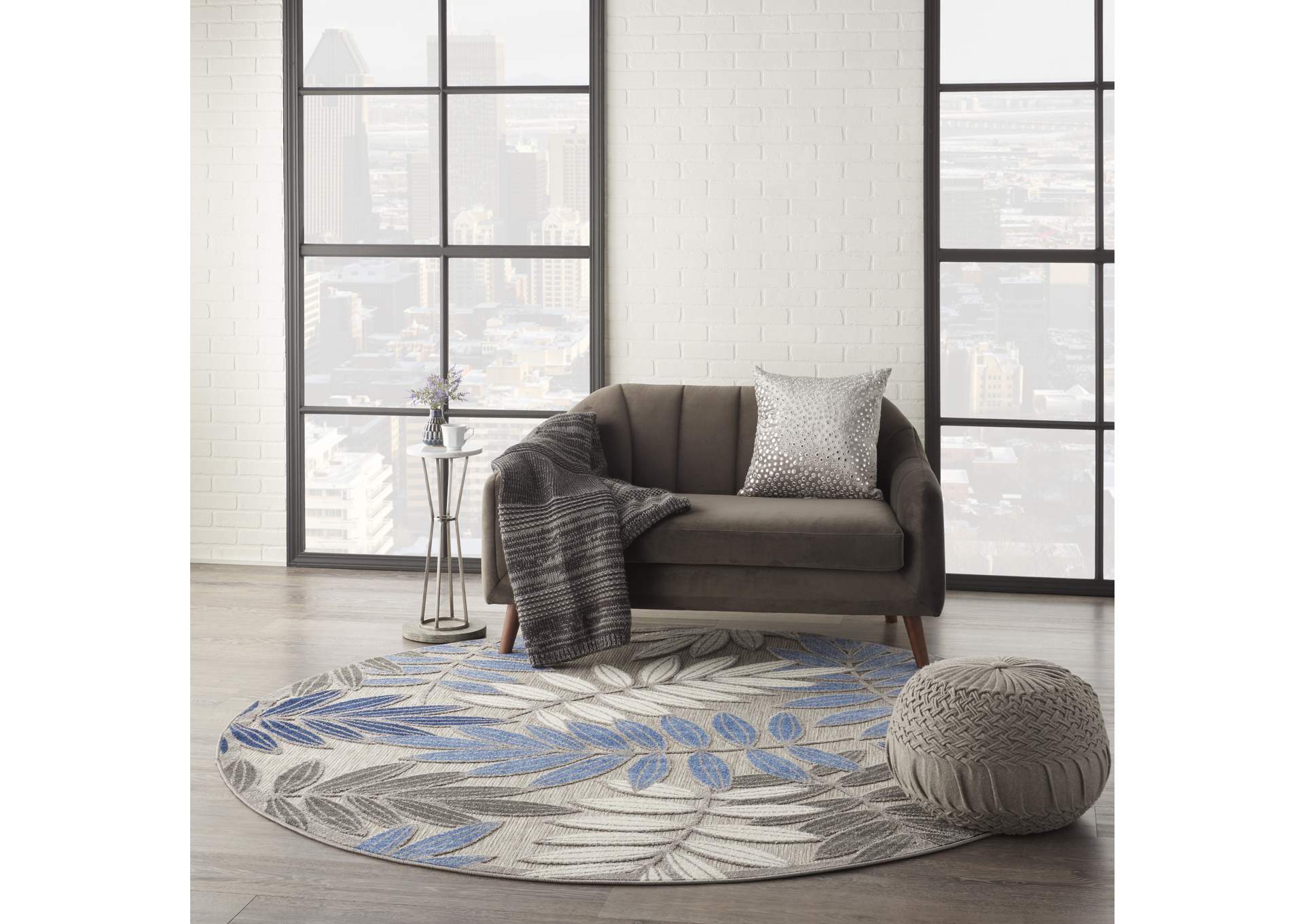 Nourison Aloha 8'xRound Blue Patio Area Rug,Nourison