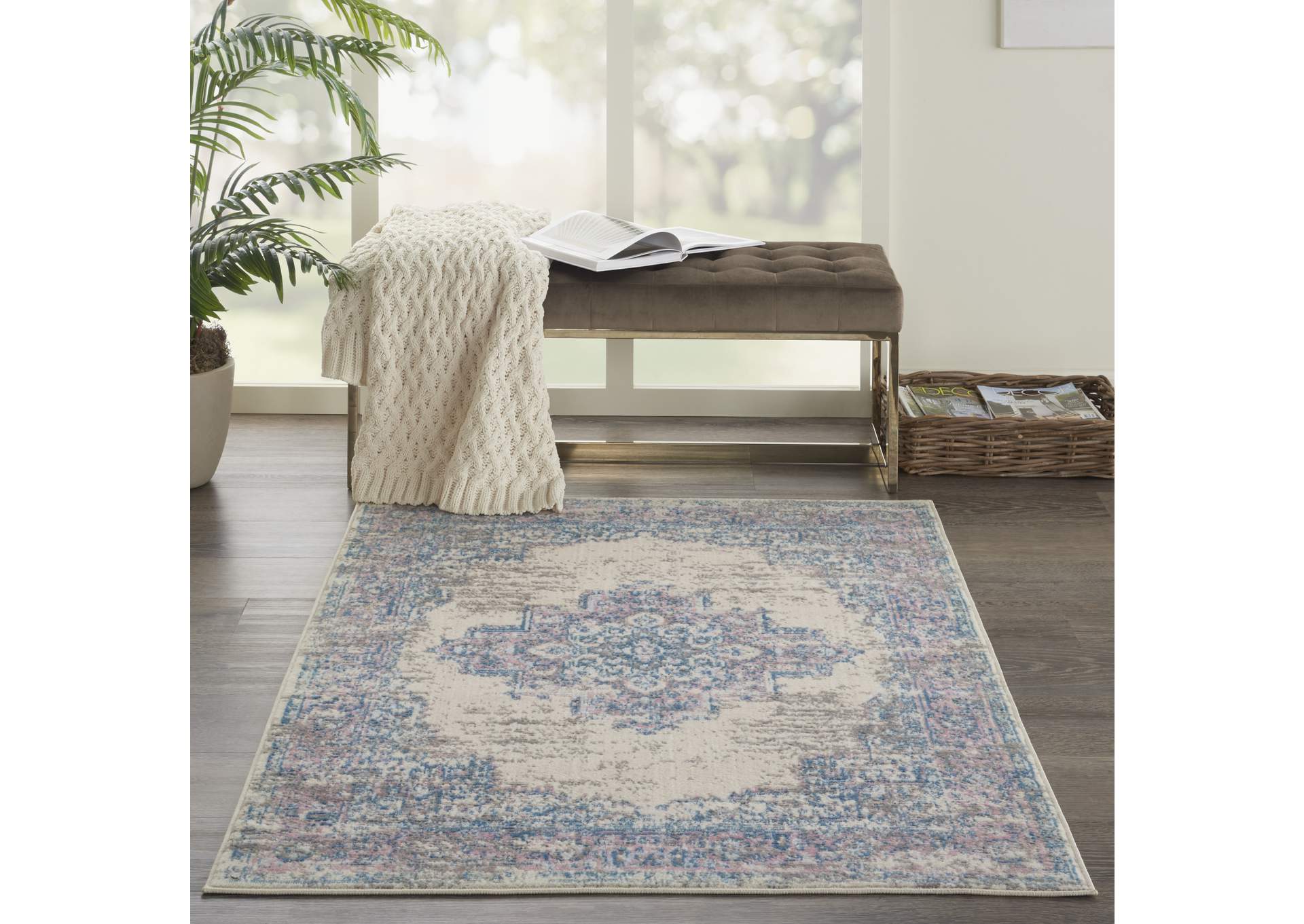 Nourison Grafix GRF14 White and Pink 3'x5' Persian Area Rug,Nourison