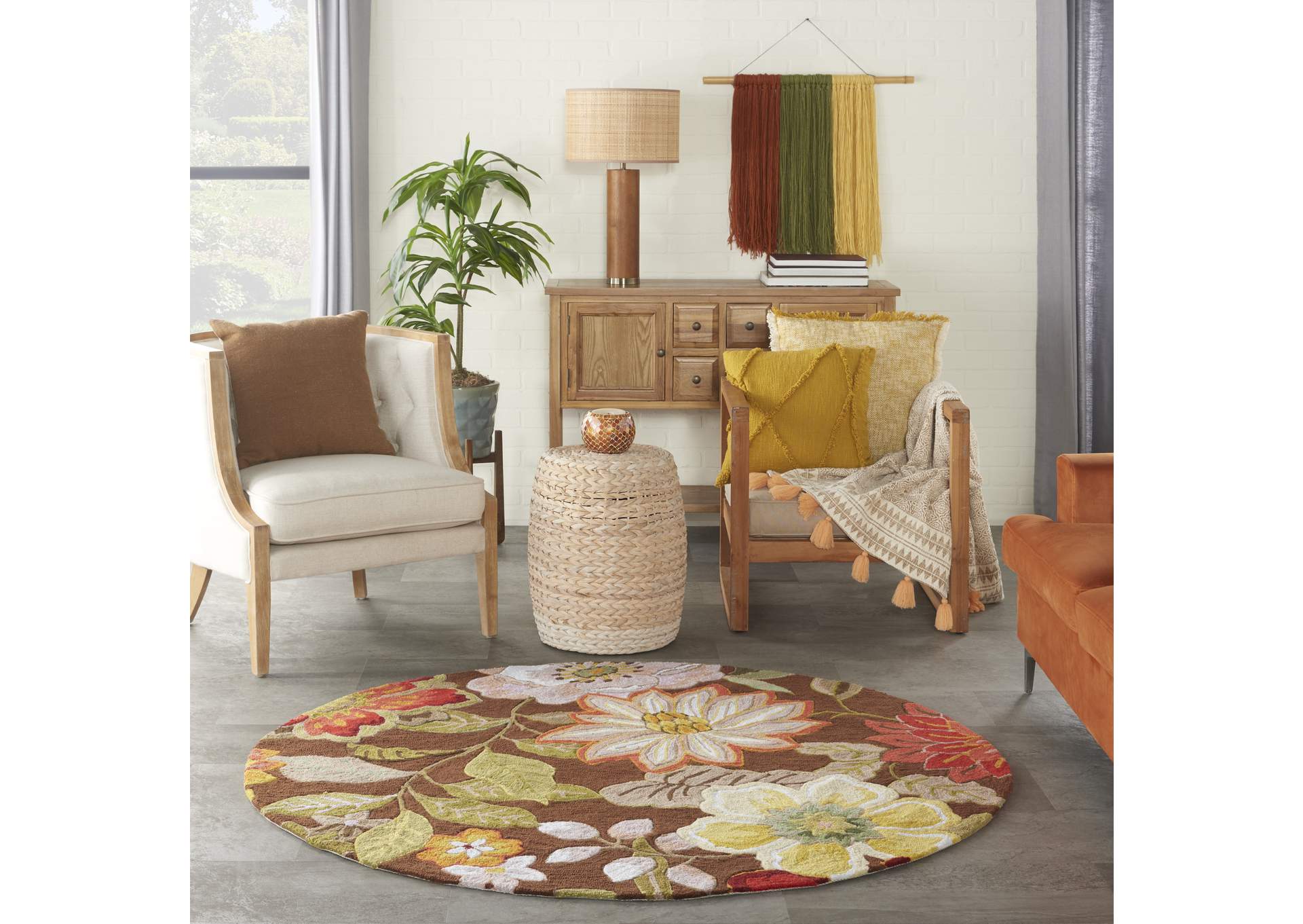 Nourison Fantasy FA18 Brown 6' Round Area Rug,Nourison