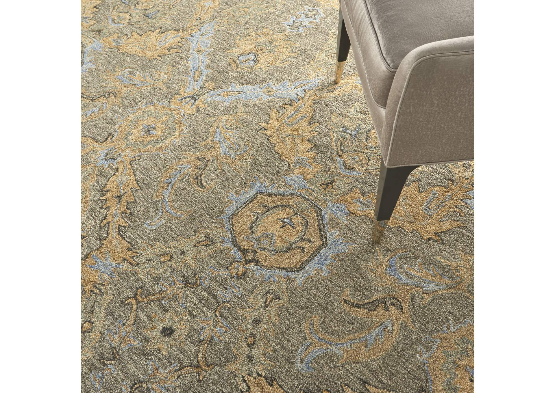Nourison Azura AZM03 Taupe and Gold 8'x11' Pure Wool Handcrafted Rug,Nourison