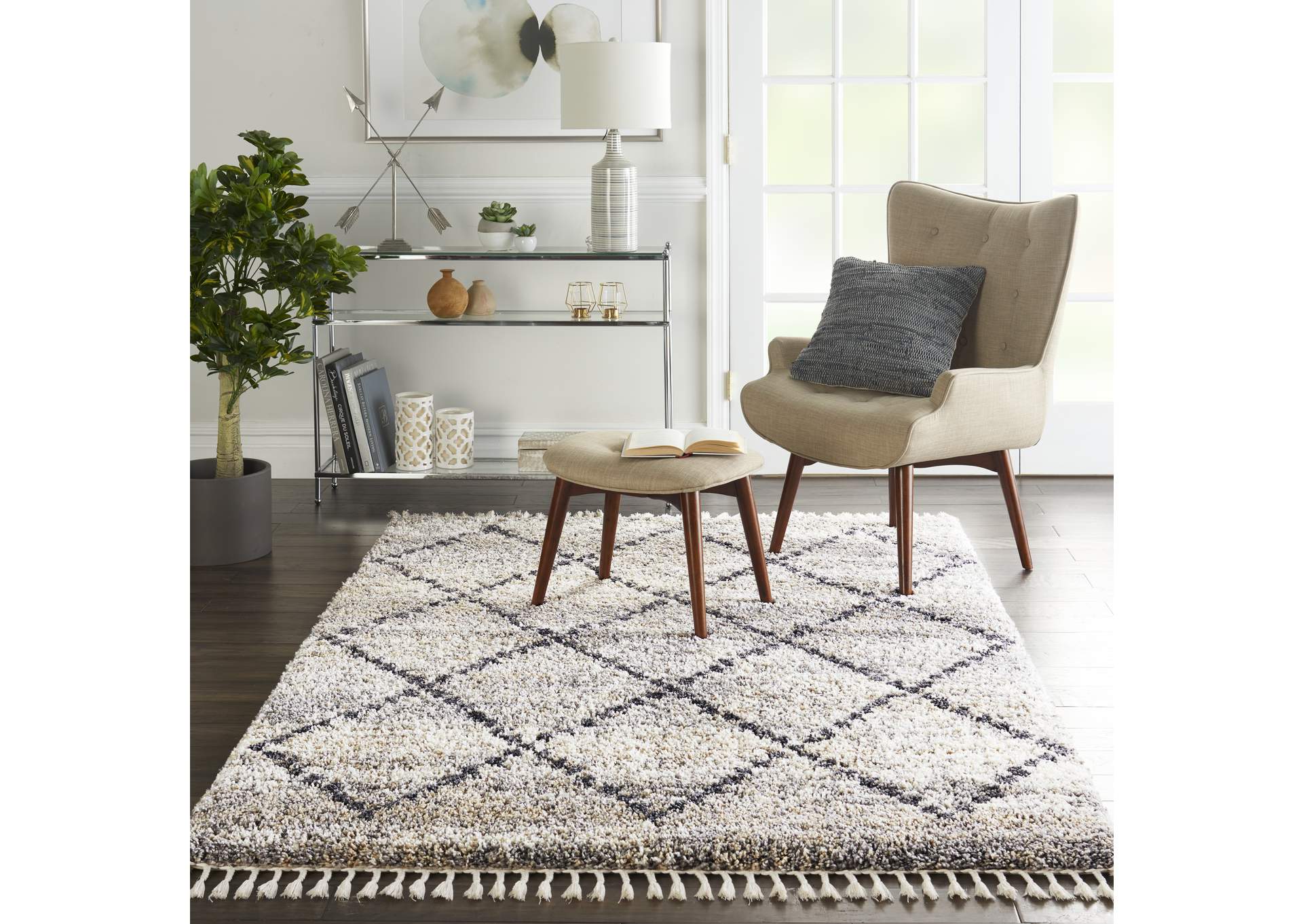 Nourison Oslo Shag OSL01 4'x6' Silver Grey Scandinavian Shag Rug,Nourison