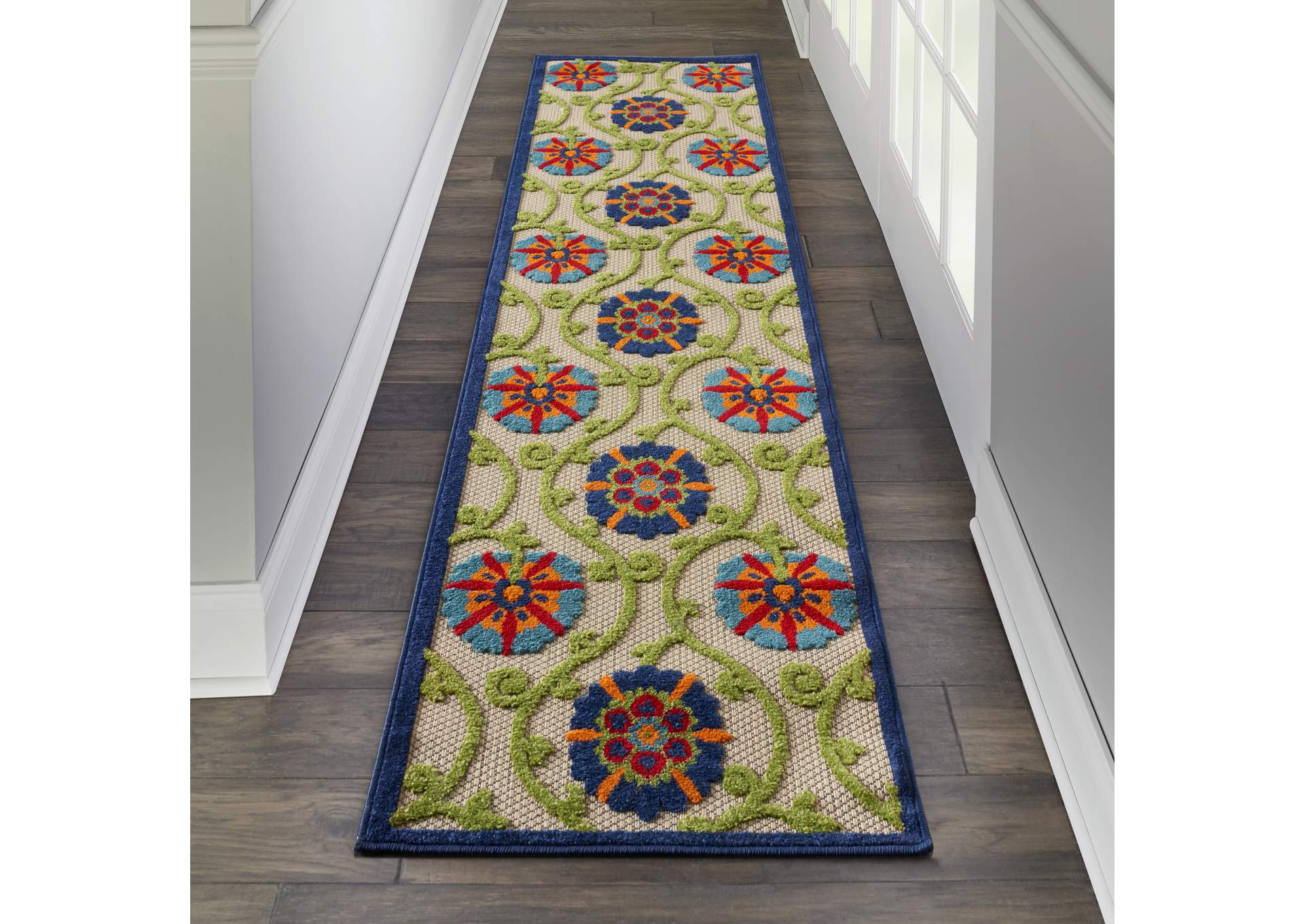 Nourison Aloha ALH19 6' Runner Blue Multicolor Easy-care Indoor-outdoor Rug,Nourison