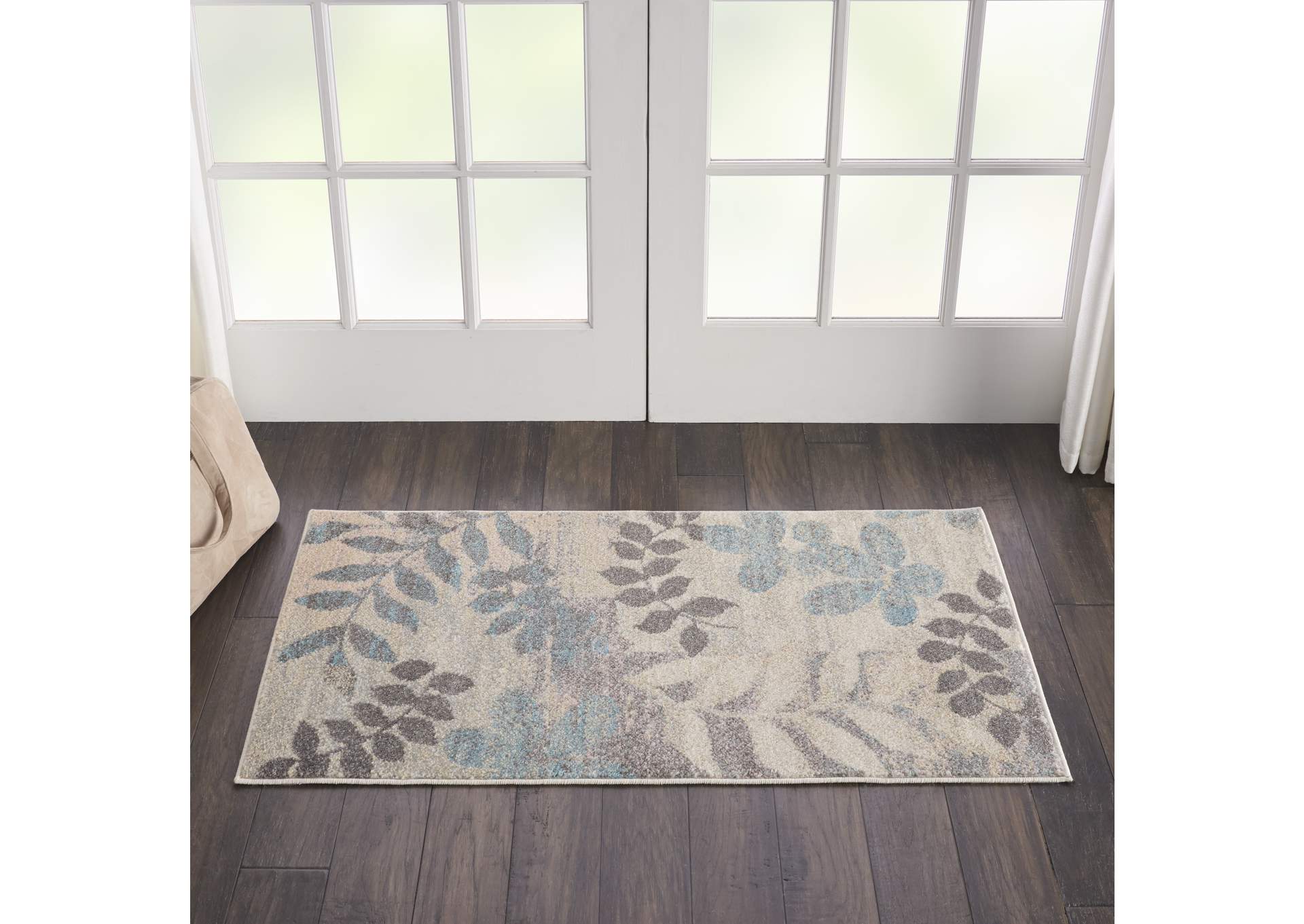 Nourison Tranquil 2' x 4' White and Blue Farmhouse Small Rug,Nourison