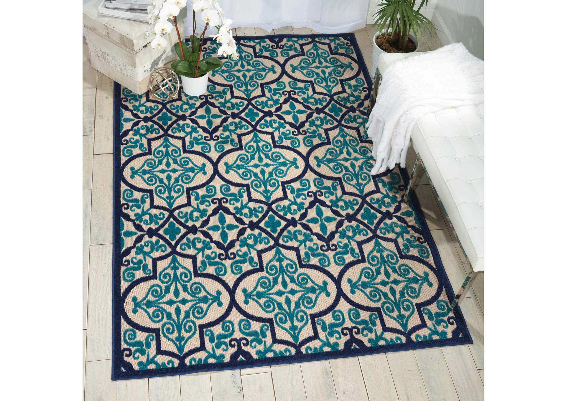 Nourison Aloha ALH14 Dark Blue and Ivory 4'x6' Indoor-outdoor Area Rug,Nourison