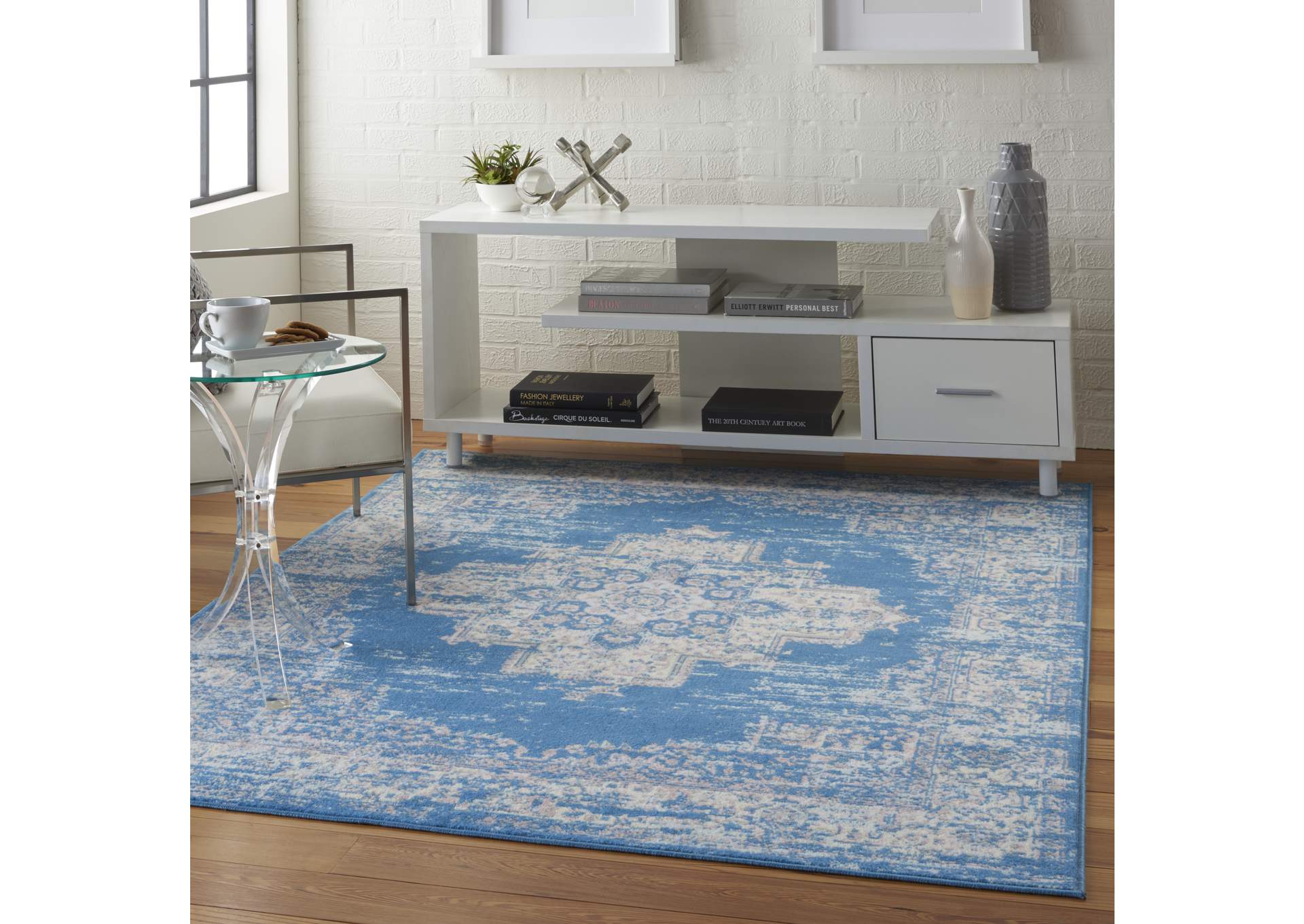 Nourison Grafix GRF14 Blue 5'x7' Persian Area Rug,Nourison