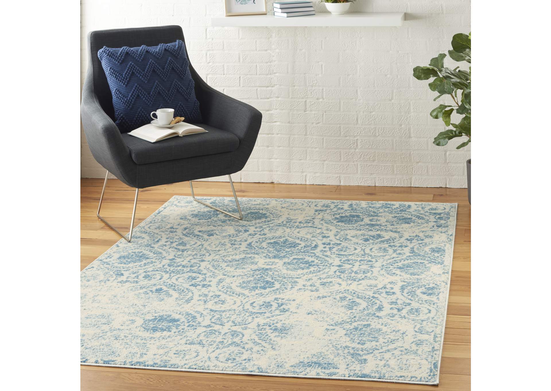 Nourison Jubilant JUB05 Teal Blue 4'x6' Vintage Area Rug,Nourison