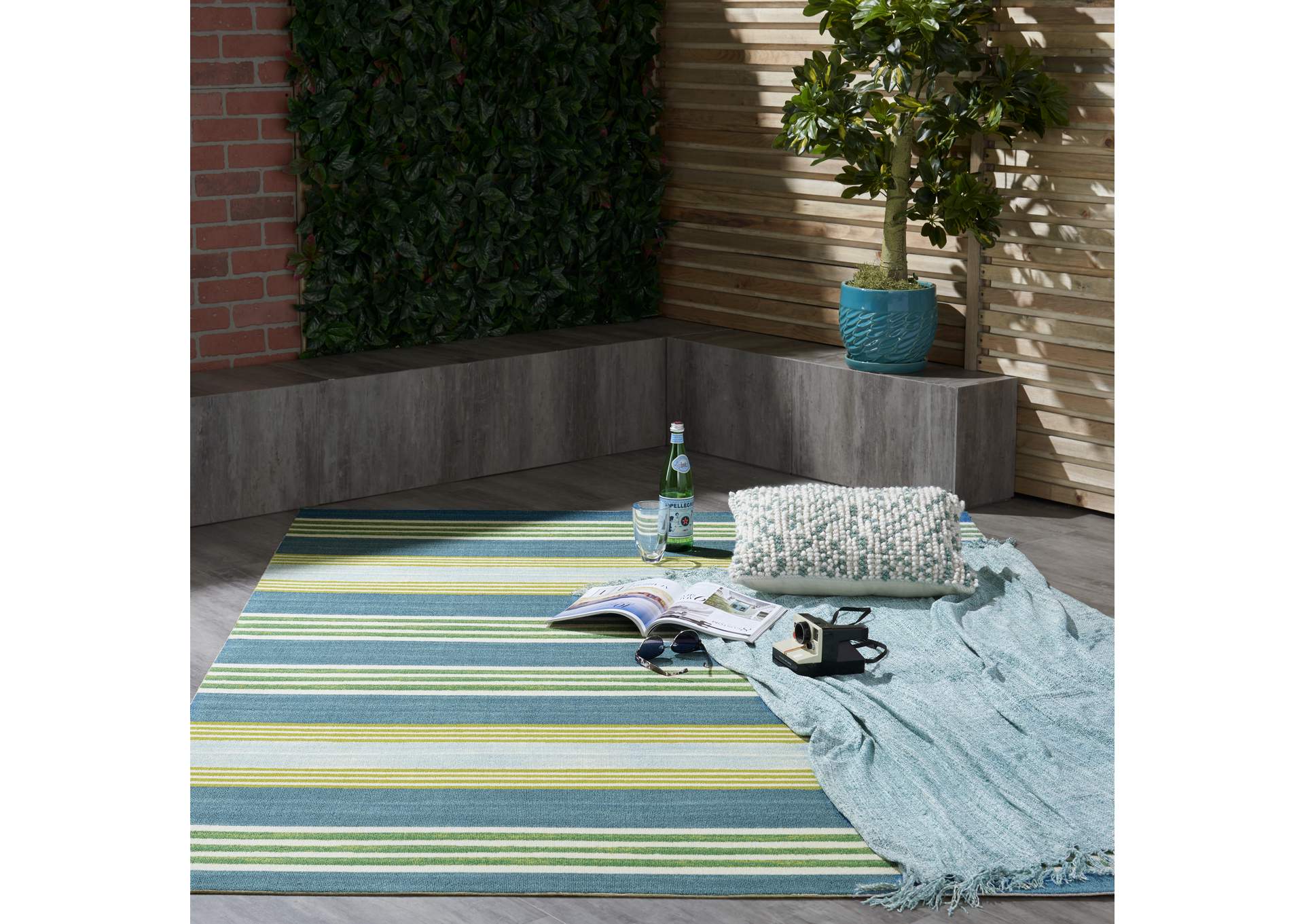 Waverly Sun N Shade SND71 Blue and Green 5'x8' Striped Area Rug,Nourison
