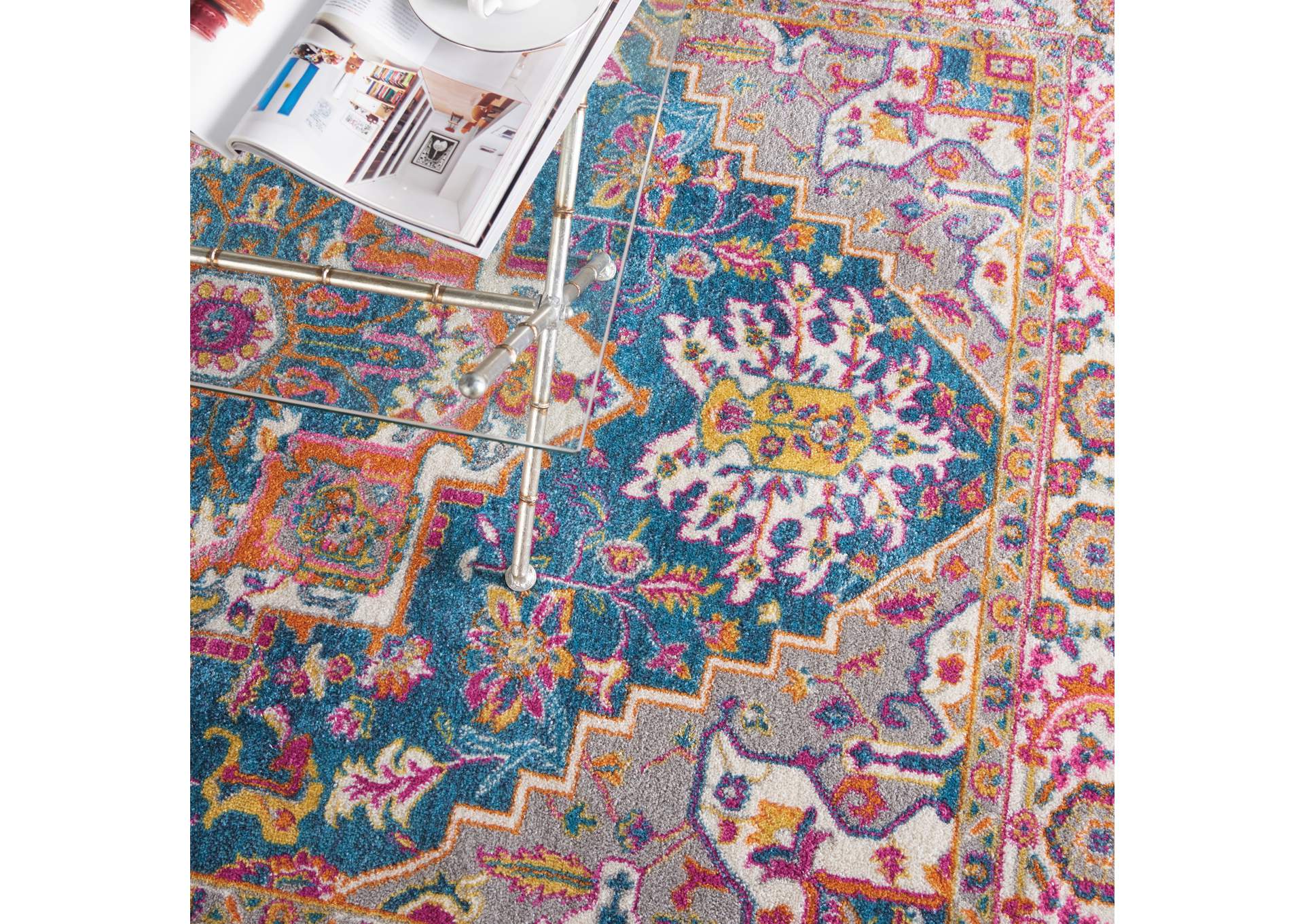 Nourison Passion PSN20 Teal Multicolor 5'x7' Persian Area Rug,Nourison