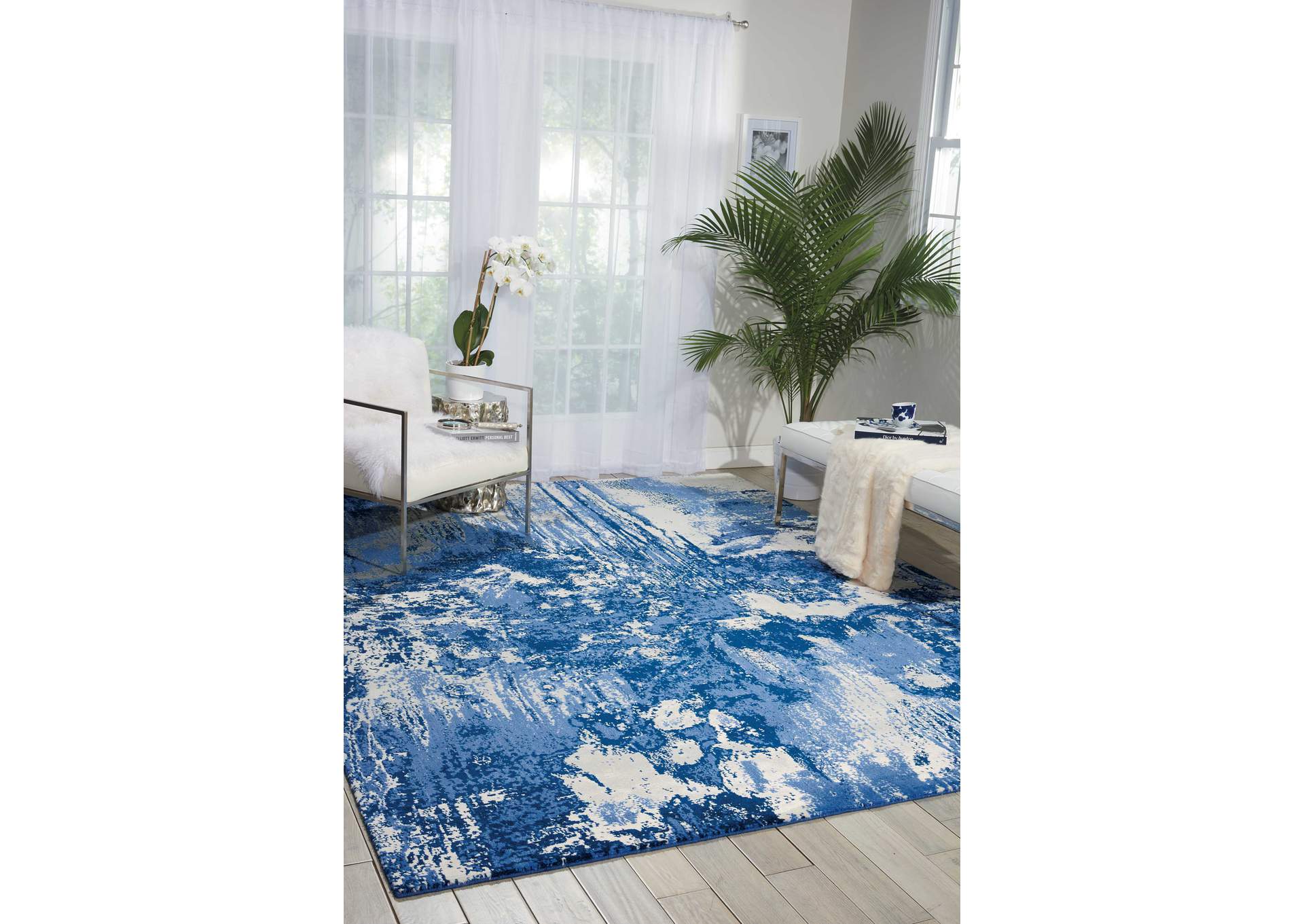 Nourison Twilight TWI24 Blue and White 9'x12' Oversized Rug,Nourison