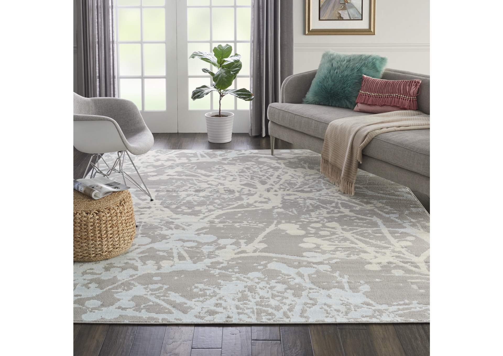 Nourison Jubilant JUB12 Grey and Blue 8'x10' Large Low-pile Rug,Nourison