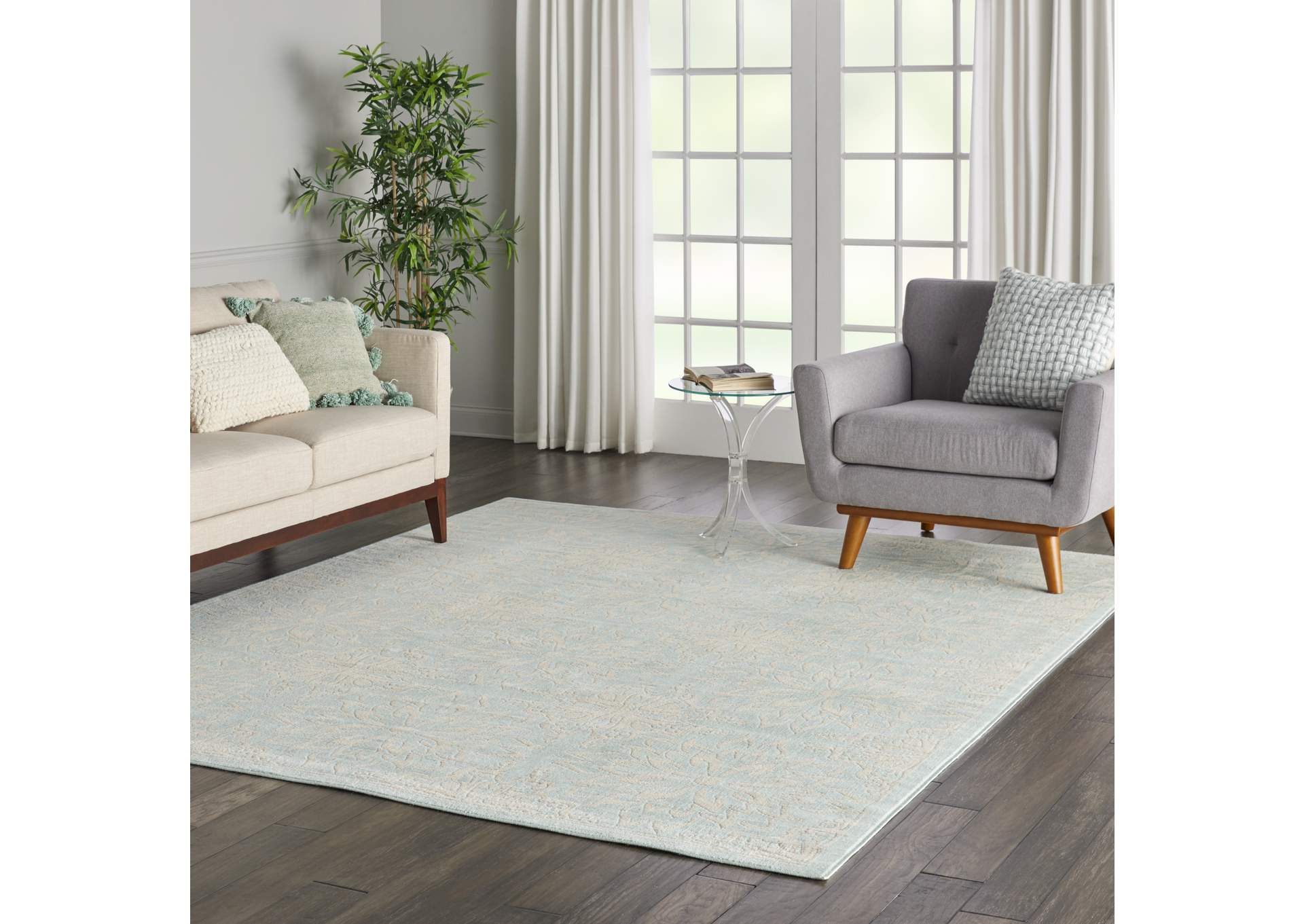 Nourison Jubilant JUB06 Aqua 8'x10' Large Low-pile Rug,Nourison