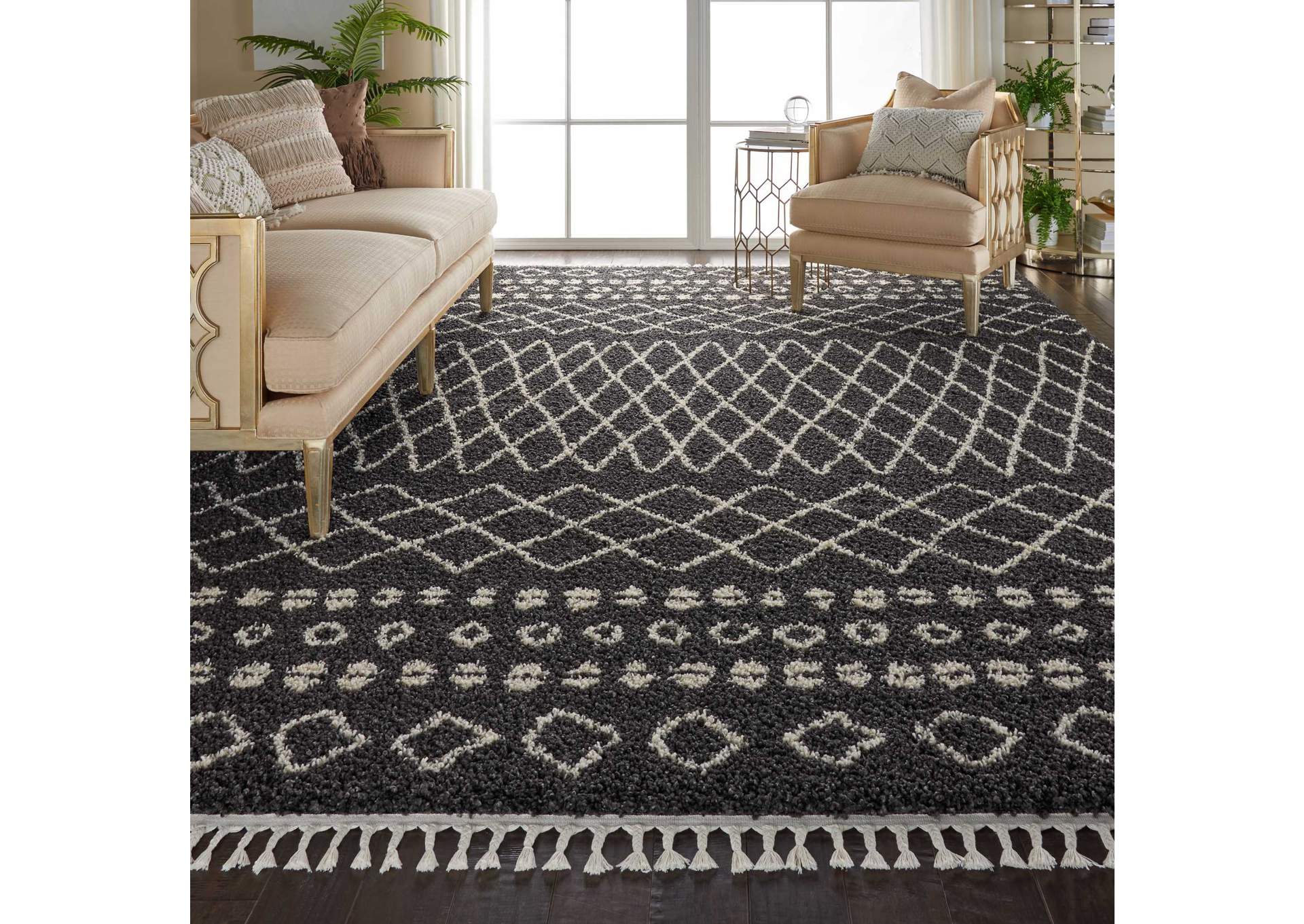 Nourison Moroccan Shag MRS02 Black 8'x11' Oversized Rug,Nourison