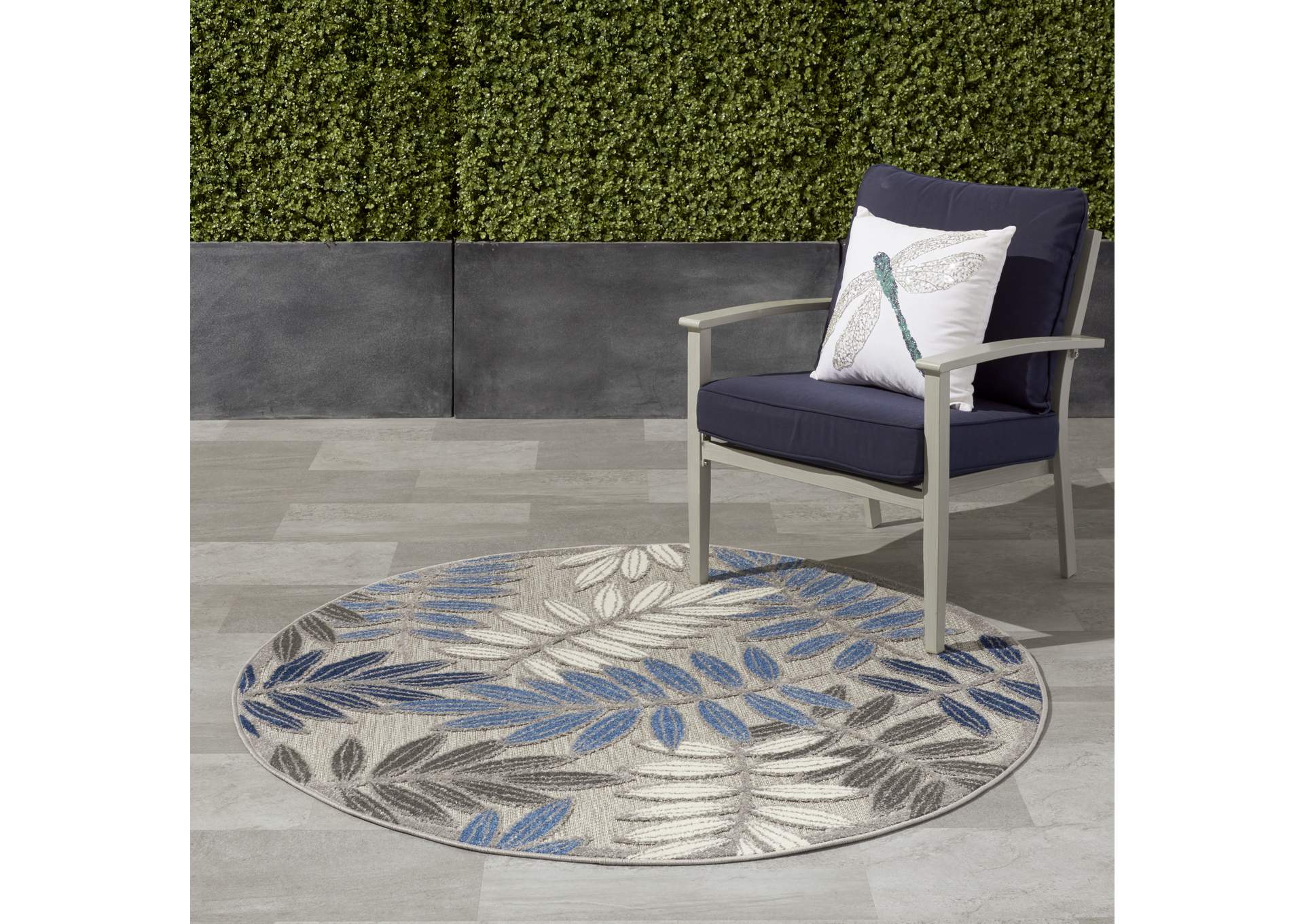 Nourison Aloha 4'xRound Blue Patio Area Rug,Nourison