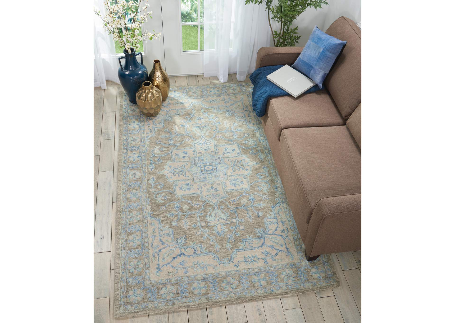 Nourison Jazmine JAZ01 Grey and Blue 5'x8' Vintage Area Rug,Nourison