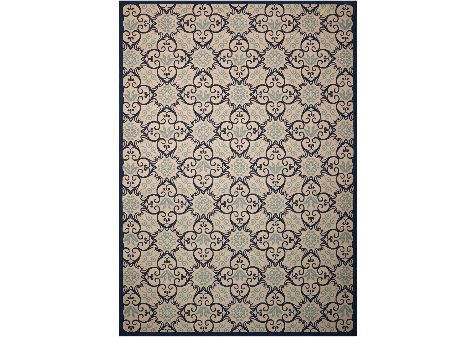 Nourison Caribbean CRB02 Dark Blue and White 9'x13' Oversized Rug,Nourison