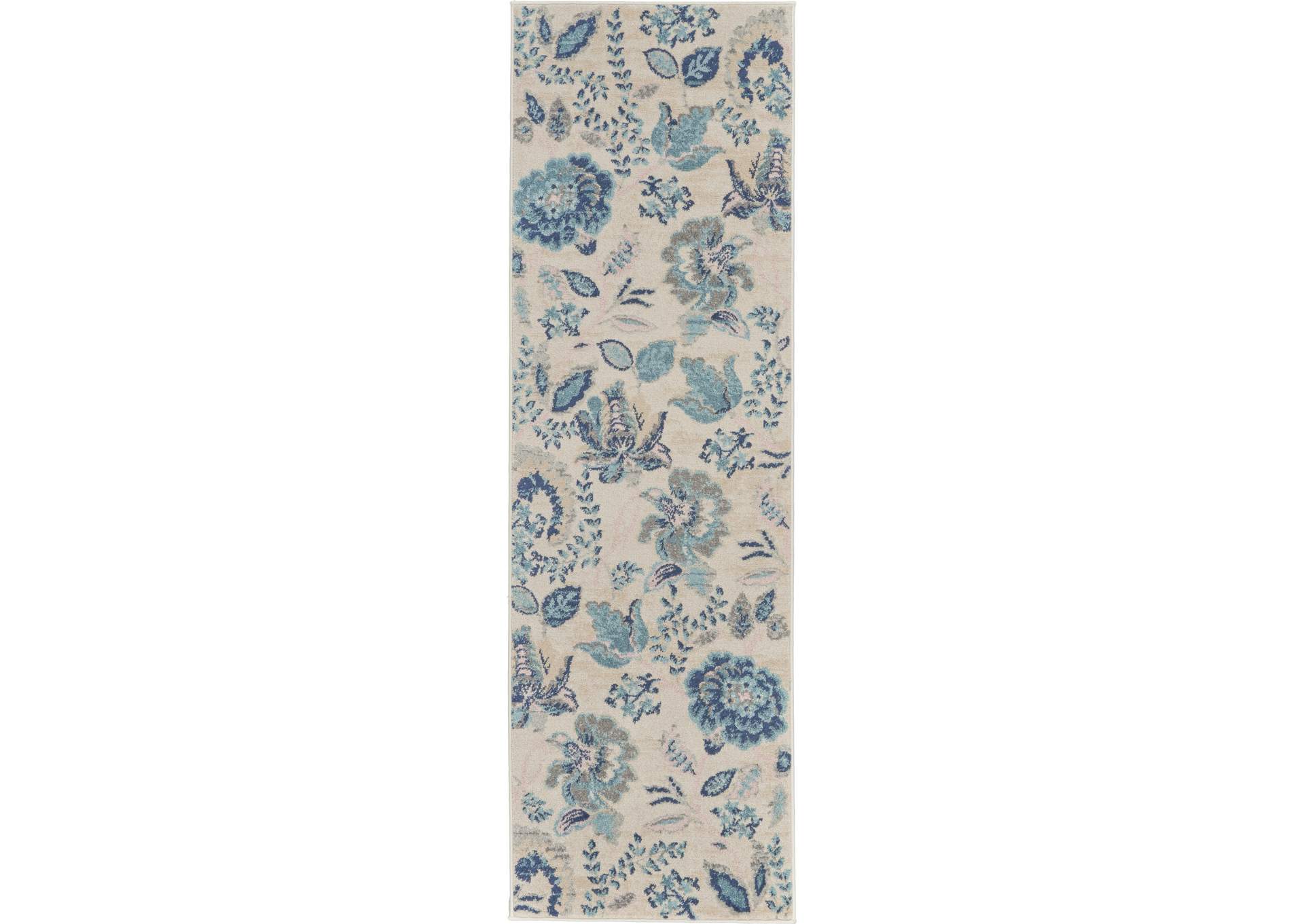 Nourison Tranquil TRA02 Blue and White 7' Runner Hallway Rug,Nourison