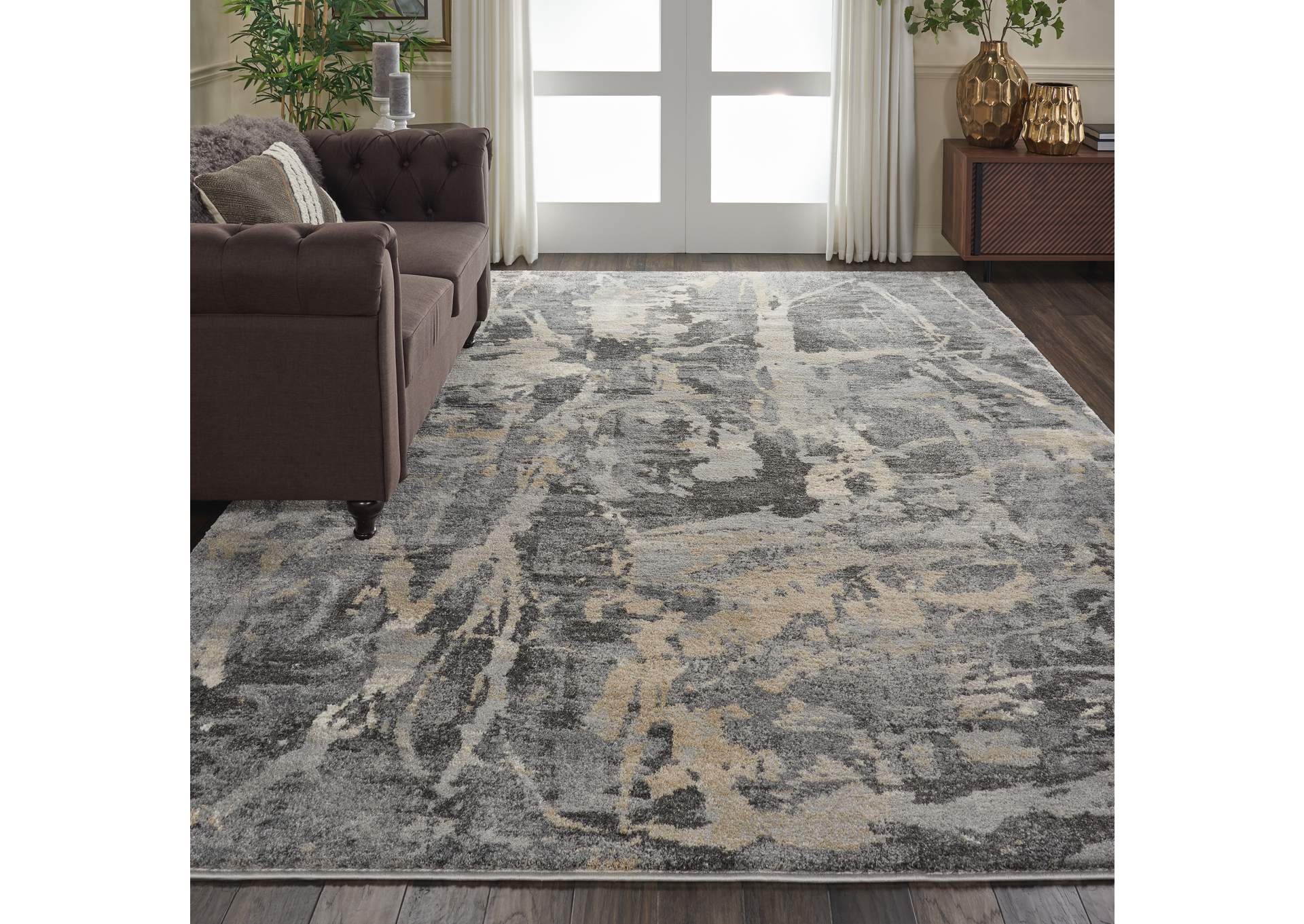 Nourison Fusion FSS10 Beige and Grey 10'x13' Oversized Plush Shag Rug,Nourison