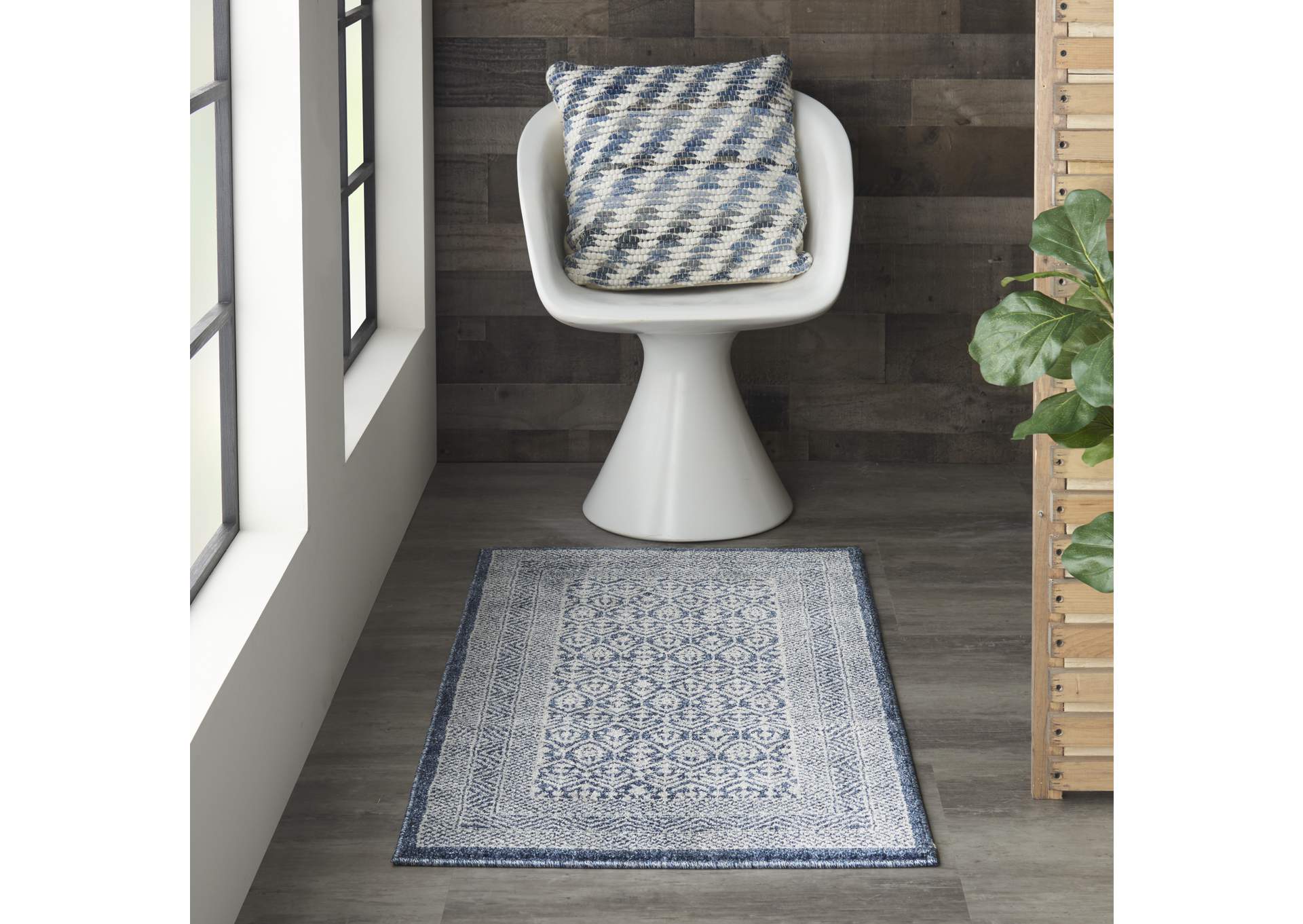Nourison Palermo 2'x4' Blue and Grey Distressed Bohemian Area Rug,Nourison