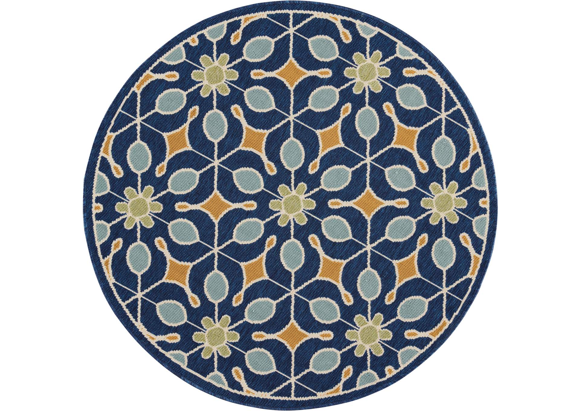 Nourison Caribbean CRB07 Navy Blue 4' Round Area Rug,Nourison