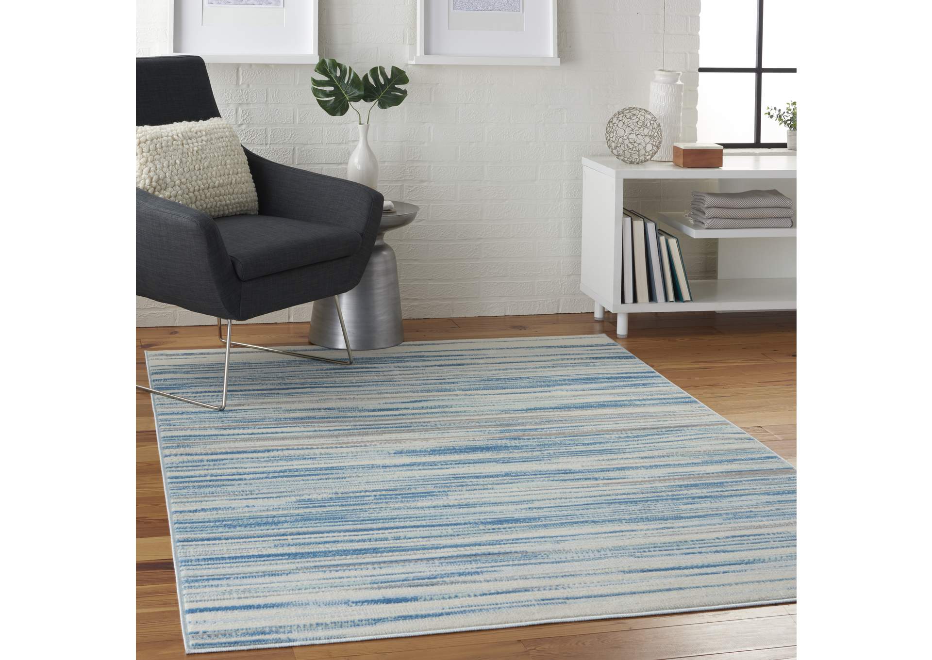 Nourison Jubilant JUB04 Teal Blue and White 6'x9' Beach Area Rug,Nourison