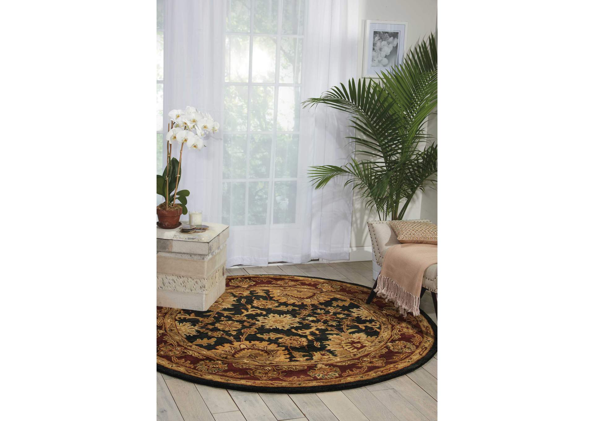 Nourison Jaipur JA18 Black Multicolor 8' Round Rug,Nourison