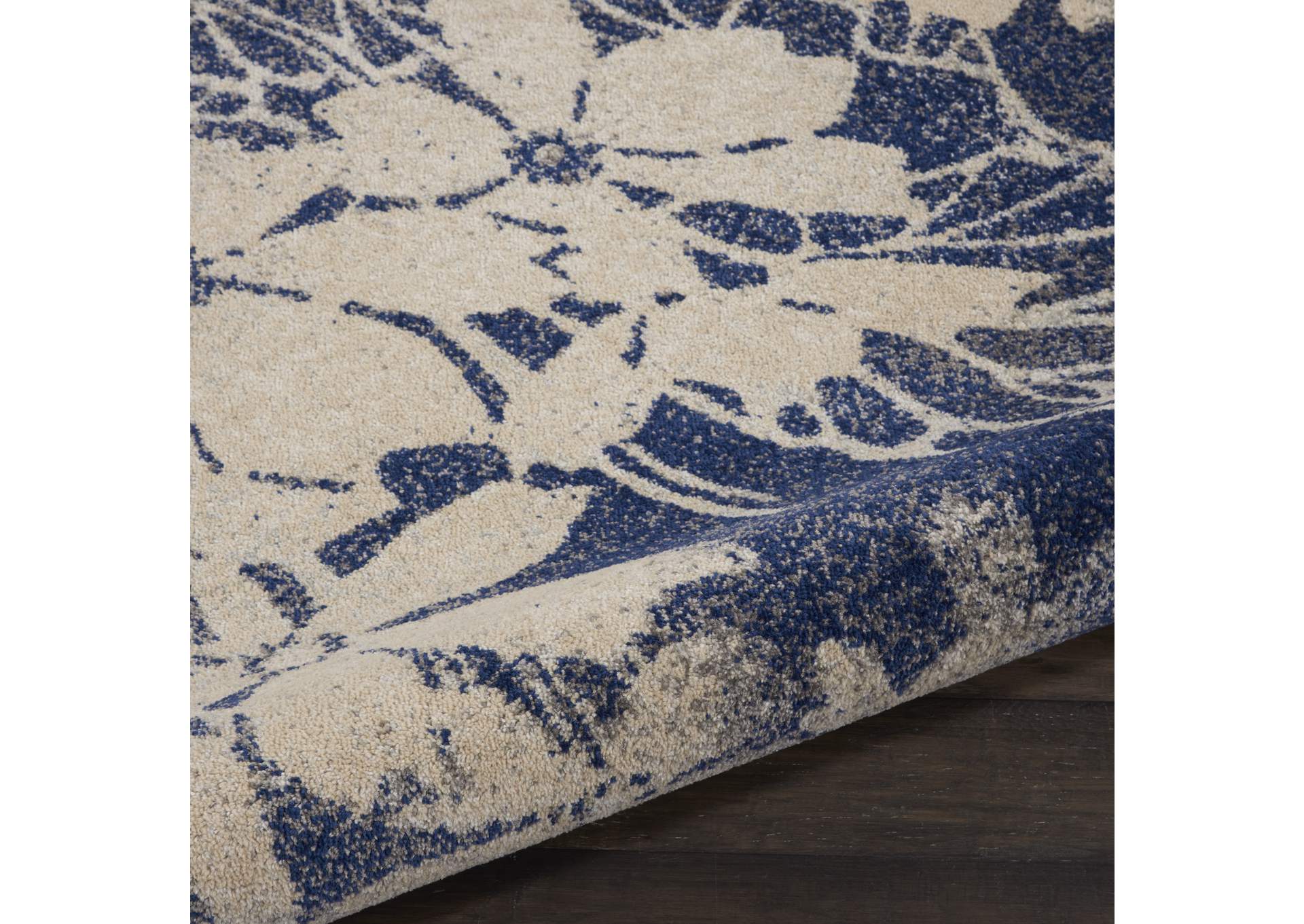 Nourison Tranquil TRA08 Navy Blue and Grey 5' Round Ombre Floral Area Rug,Nourison