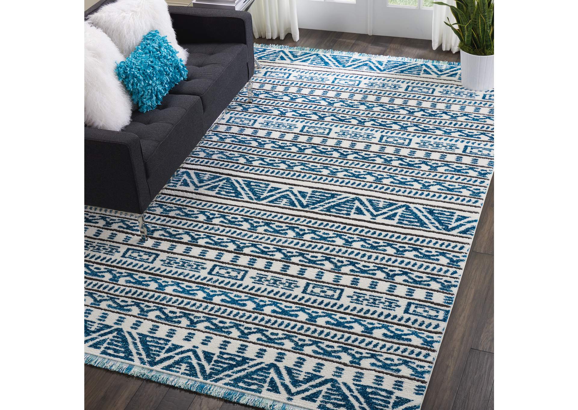 Nourison Kamala DS503 Blue and White 8'x11' Oversized Rug,Nourison