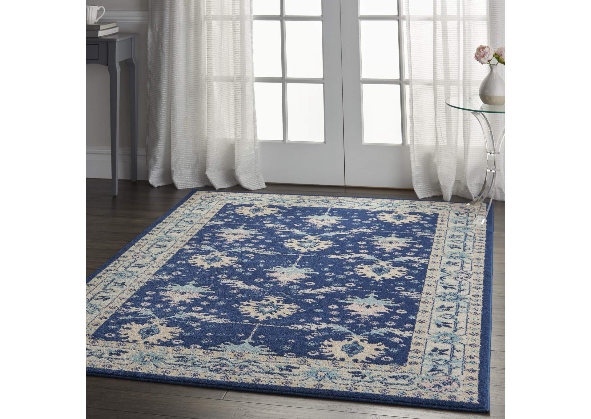 Nourison Tranquil TRA10 Navy Blue 4'x6' Bordered Oriental Area Rug,Nourison