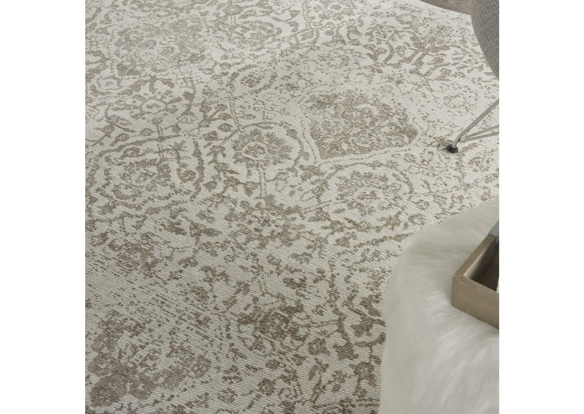 Nourison Damask DAS06 White 5'x7' Vintage Area Rug,Nourison