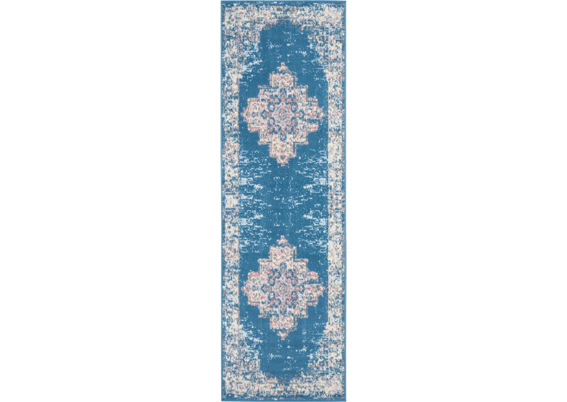 Nourison Grafix GRF14 Blue 8' Runner Hallway Rug,Nourison