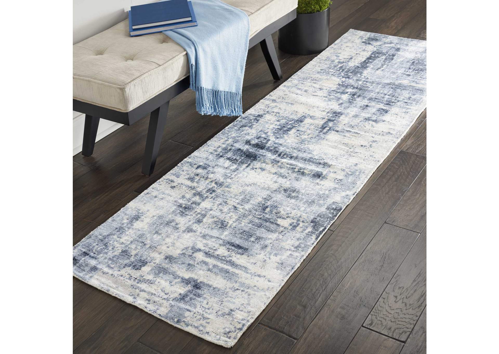 kathy ireland Home Safari Dreams KI372 Slate Blue and White 8' Runner Hallway Rug,Nourison