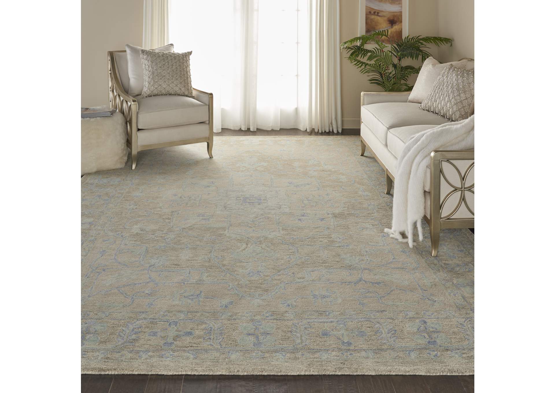 Nourison Jazmine JAZ01 Grey and Blue 9'x12' Oversized Wool Rug,Nourison