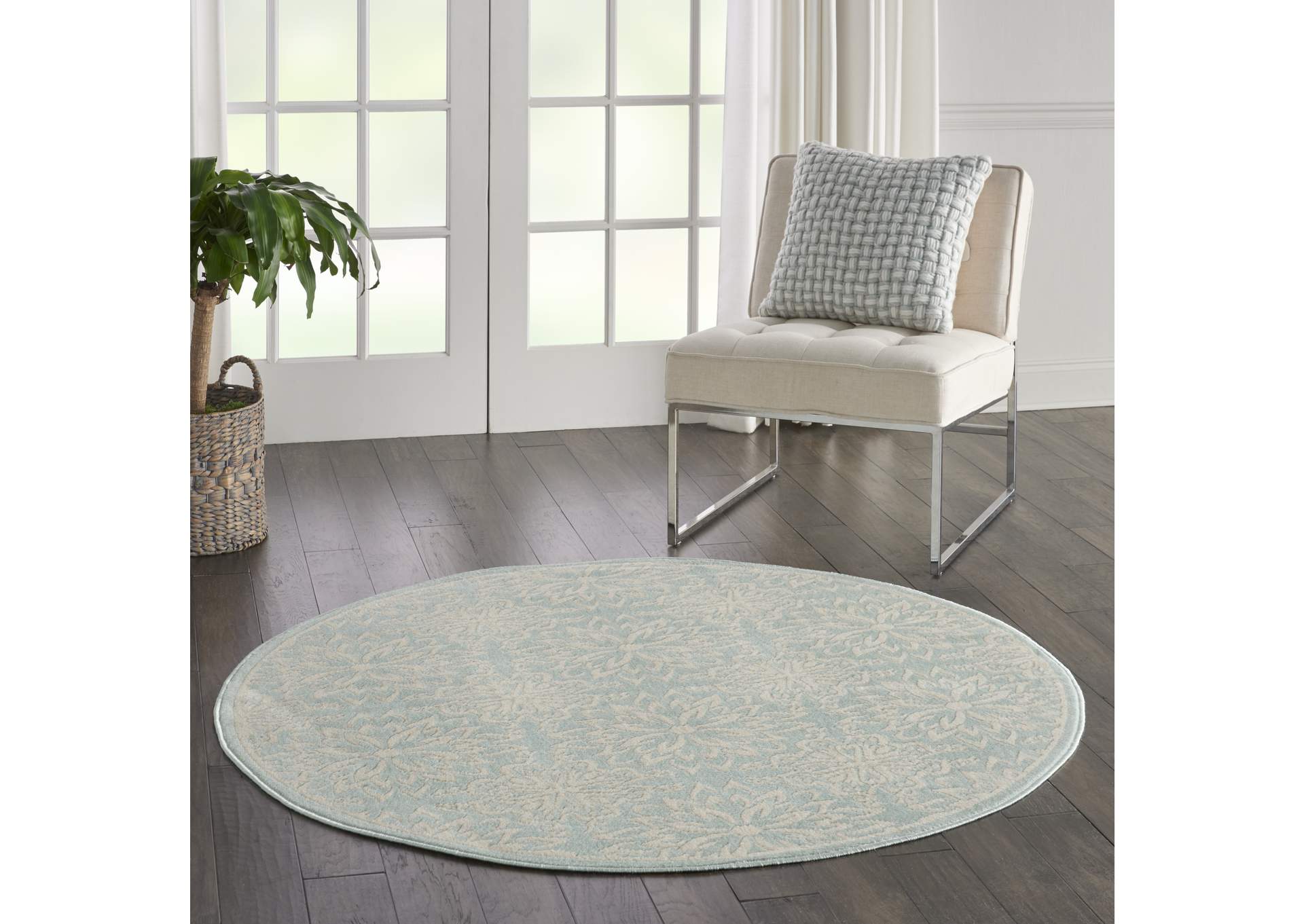 Nourison Jubilant JUB06 Aqua 5' Round Beach Area Rug,Nourison