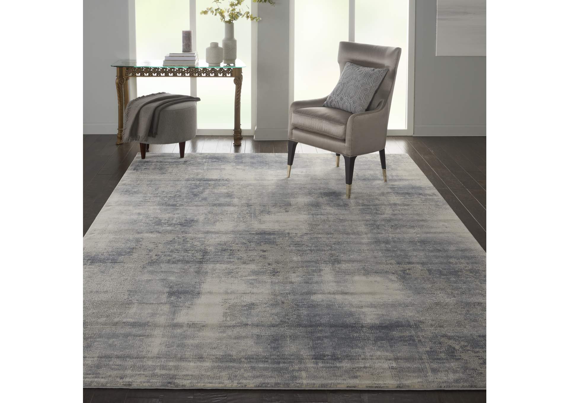 Nourison Rustic Textures RUS02 Slate Blue and Ivory 8'x11' Oversized Textured Rug,Nourison