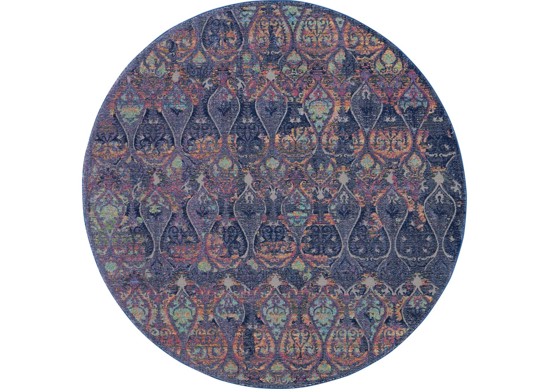 Nourison Ankara Global ANR08 Navy Blue Multicolor 6' Round Moroccan Area Rug,Nourison