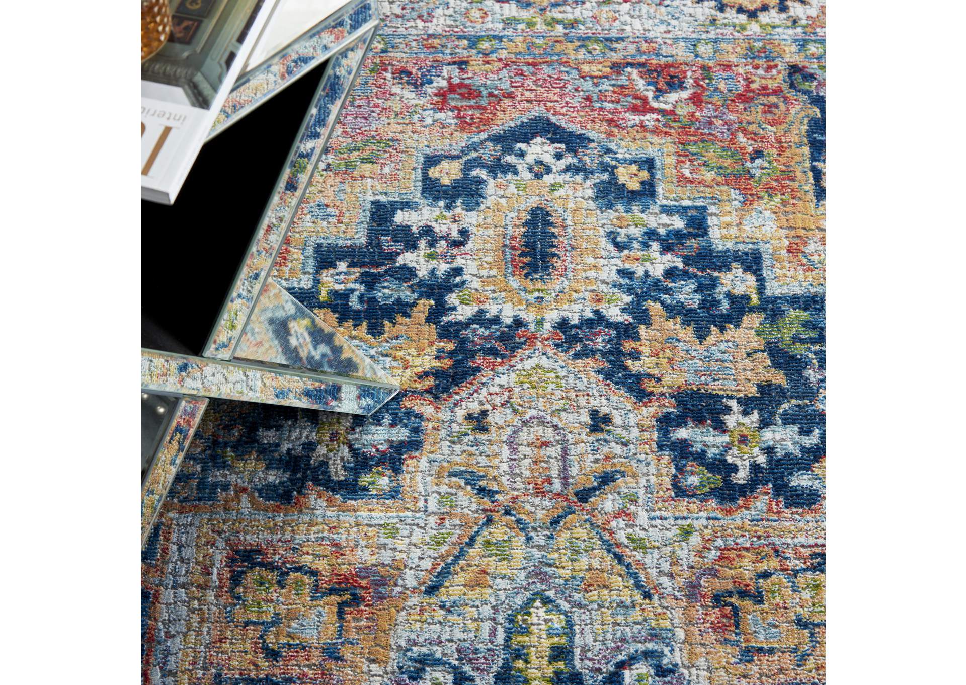 Nourison Ankara Global ANR11 Blue and Red Multicolor 4'x6' Persian Area Rug,Nourison