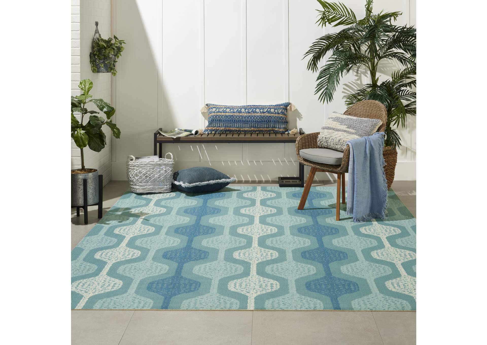 Waverly Sun N Shade SND70 Blue 10'x13' Oversized Indoor-outdoor Rug,Nourison